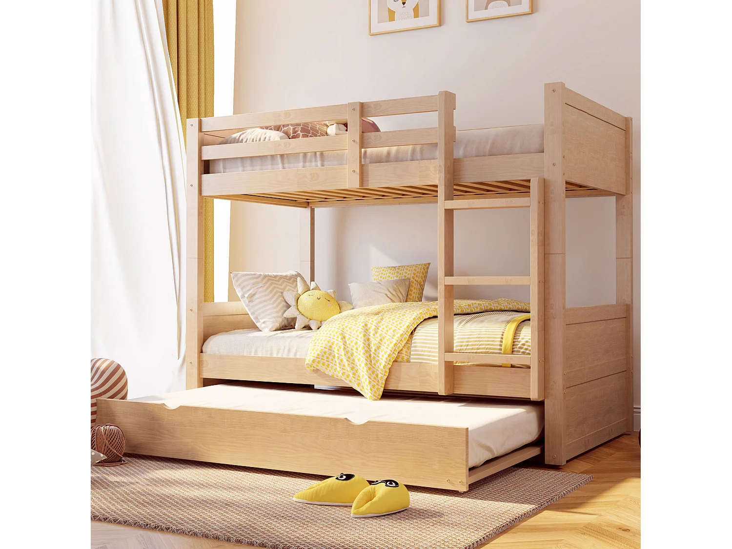 Beliche infantil 90x200 cm com cama auxiliar 90x190 cm convertível em cama individual - Cor madeira