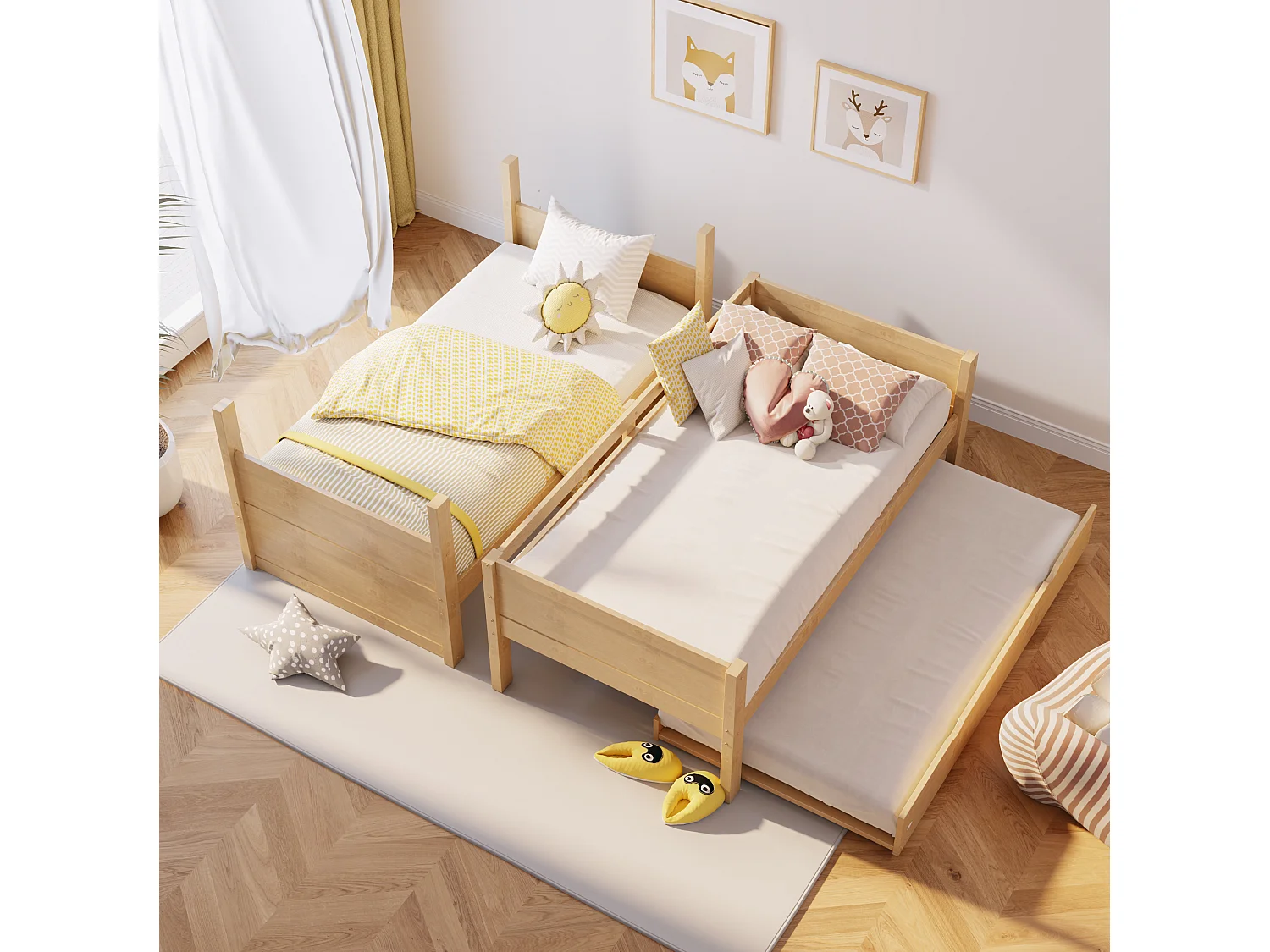 Beliche infantil 90x200 cm com cama auxiliar 90x190 cm convertível em cama individual - Cor madeira