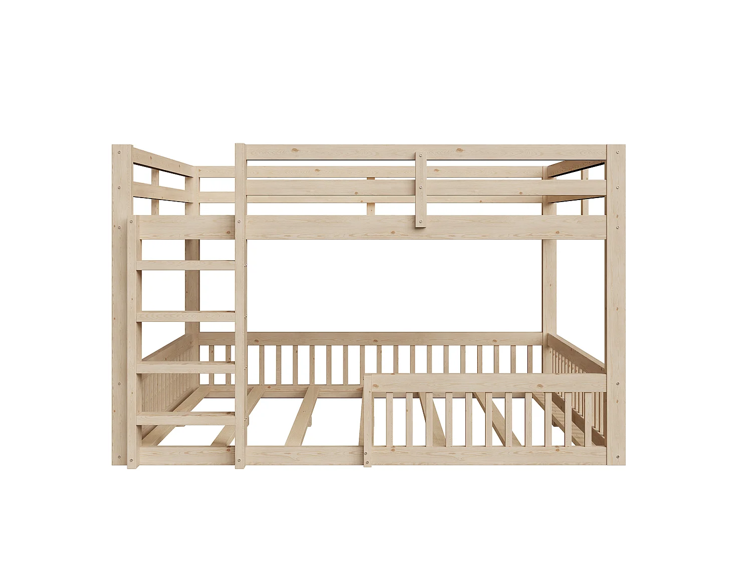 Lit superposé enfant 160x200 cm avec échelle et sommier à lattes - Bois en pin et MDF - Naturel clair