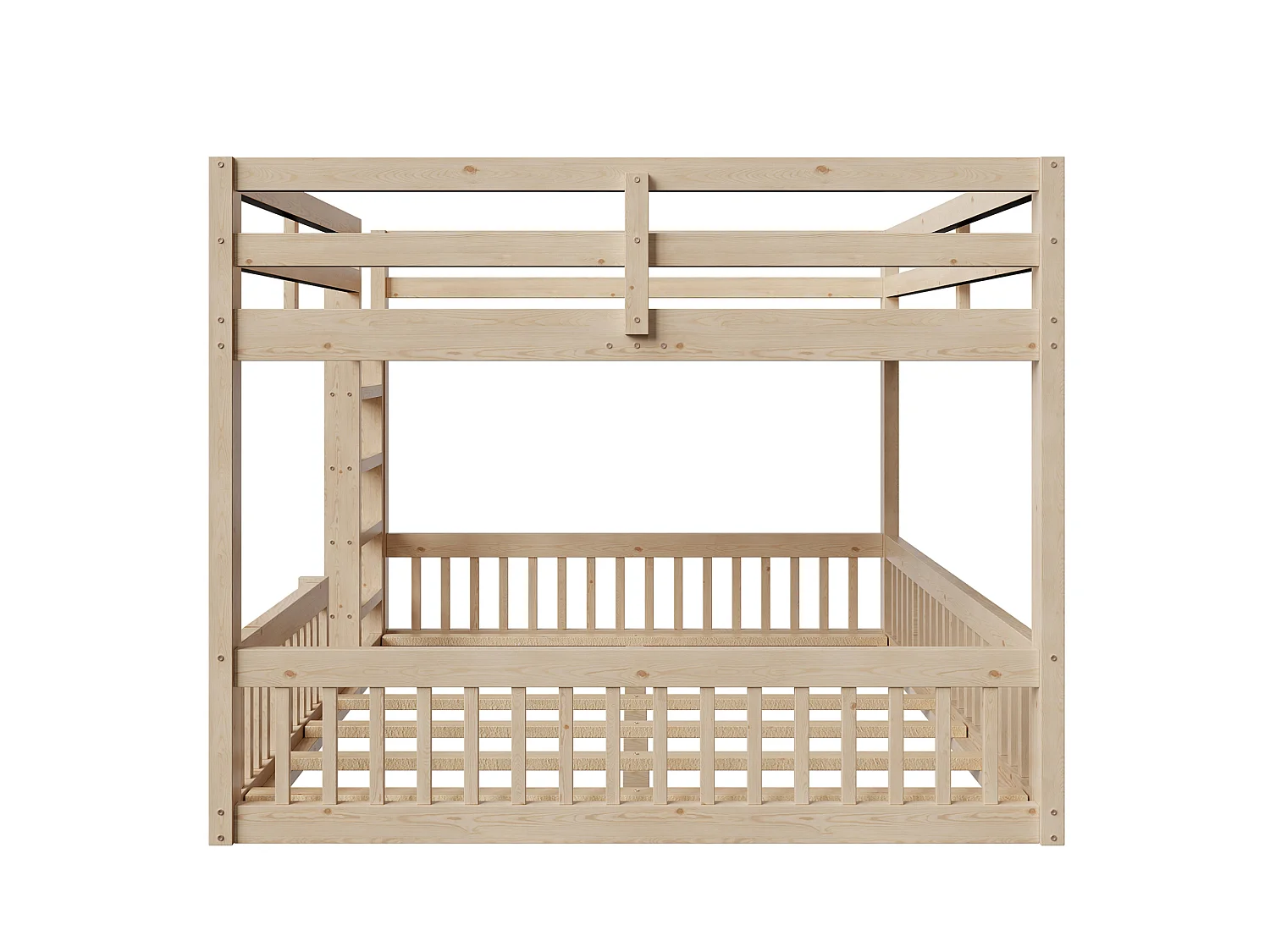 Lit superposé enfant 160x200 cm avec échelle et sommier à lattes - Bois en pin et MDF - Naturel clair