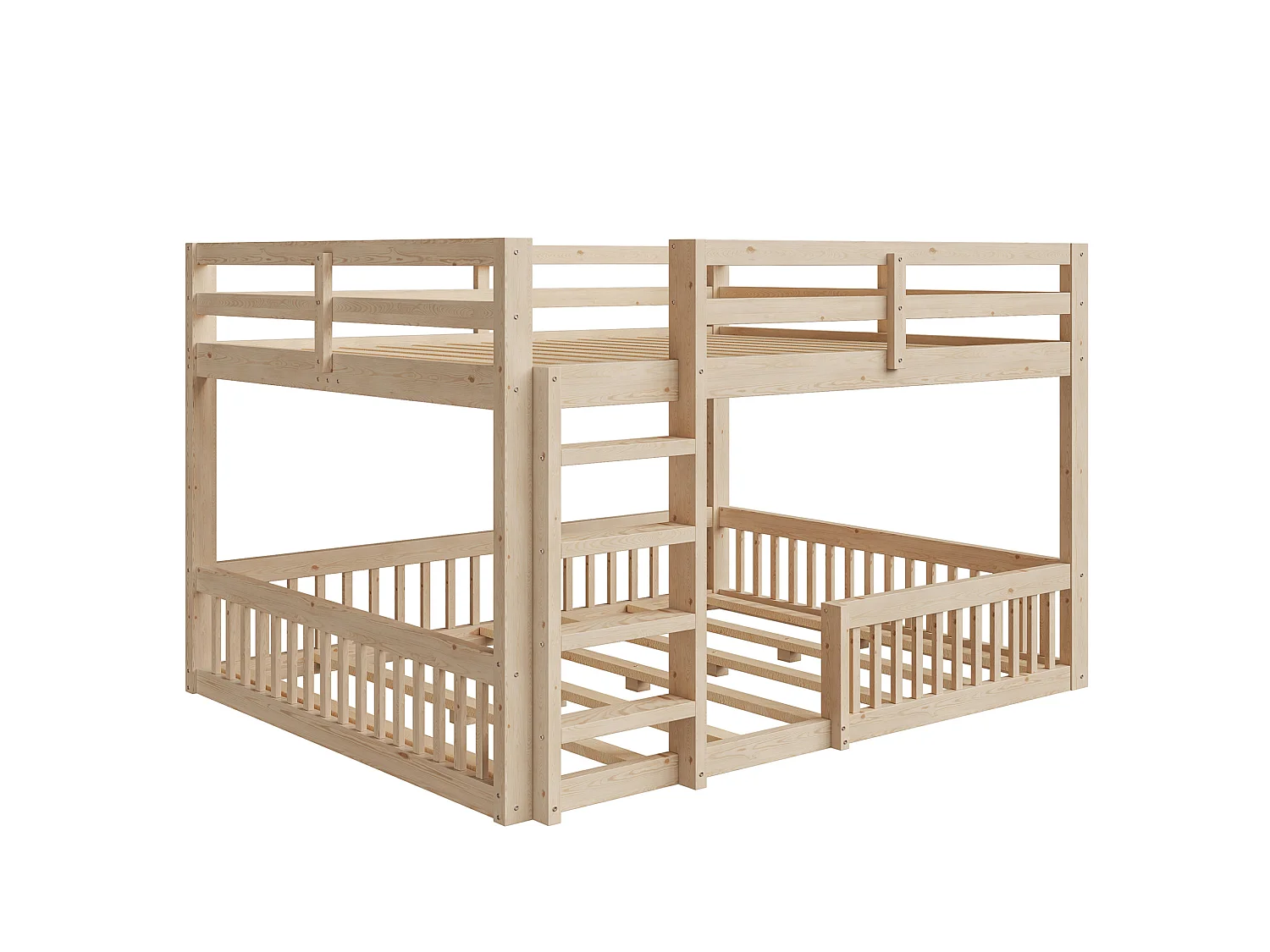 Lit superposé enfant 160x200 cm avec échelle et sommier à lattes - Bois en pin et MDF - Naturel clair