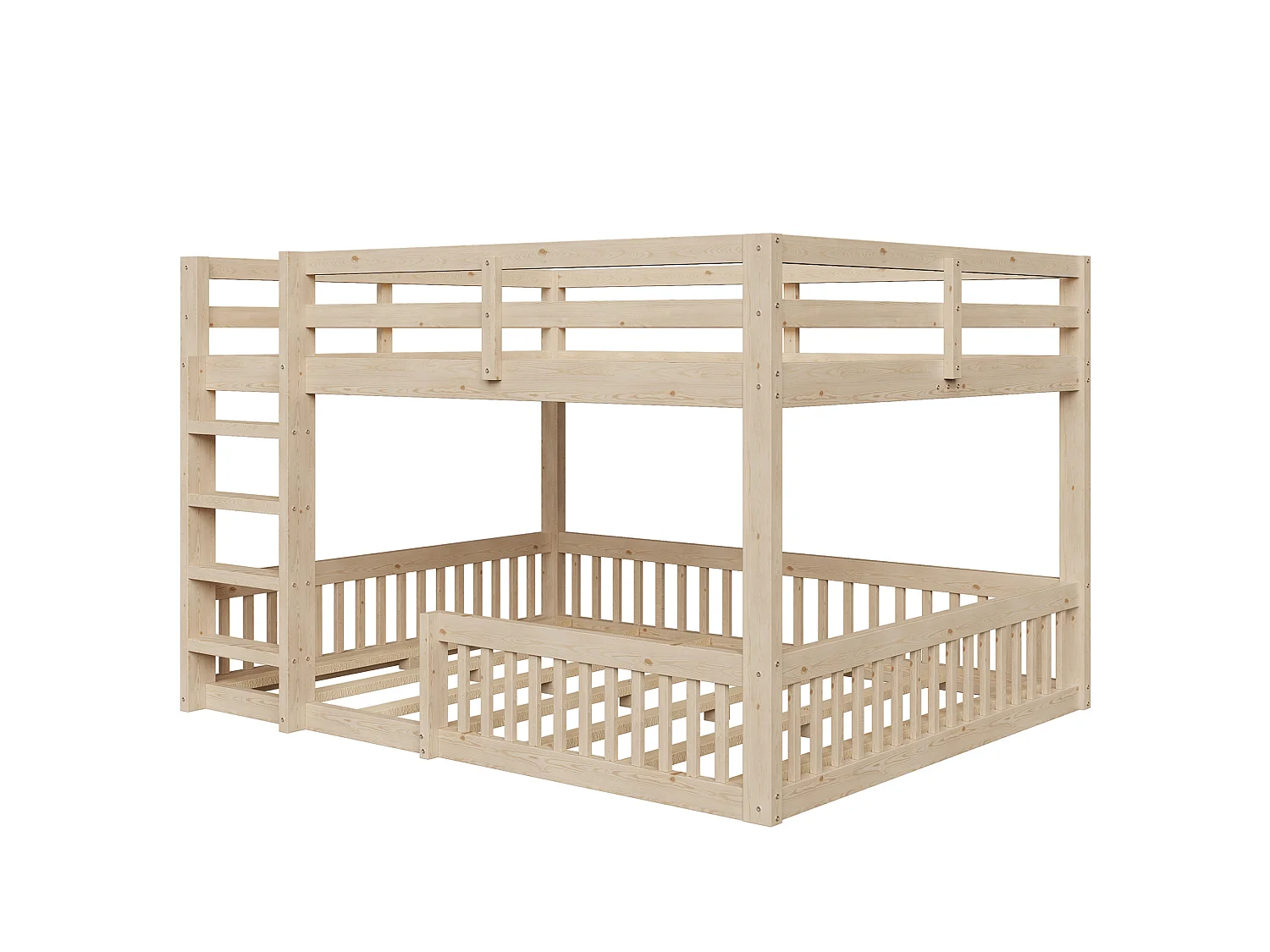 Lit superposé enfant 160x200 cm avec échelle et sommier à lattes - Bois en pin et MDF - Naturel clair