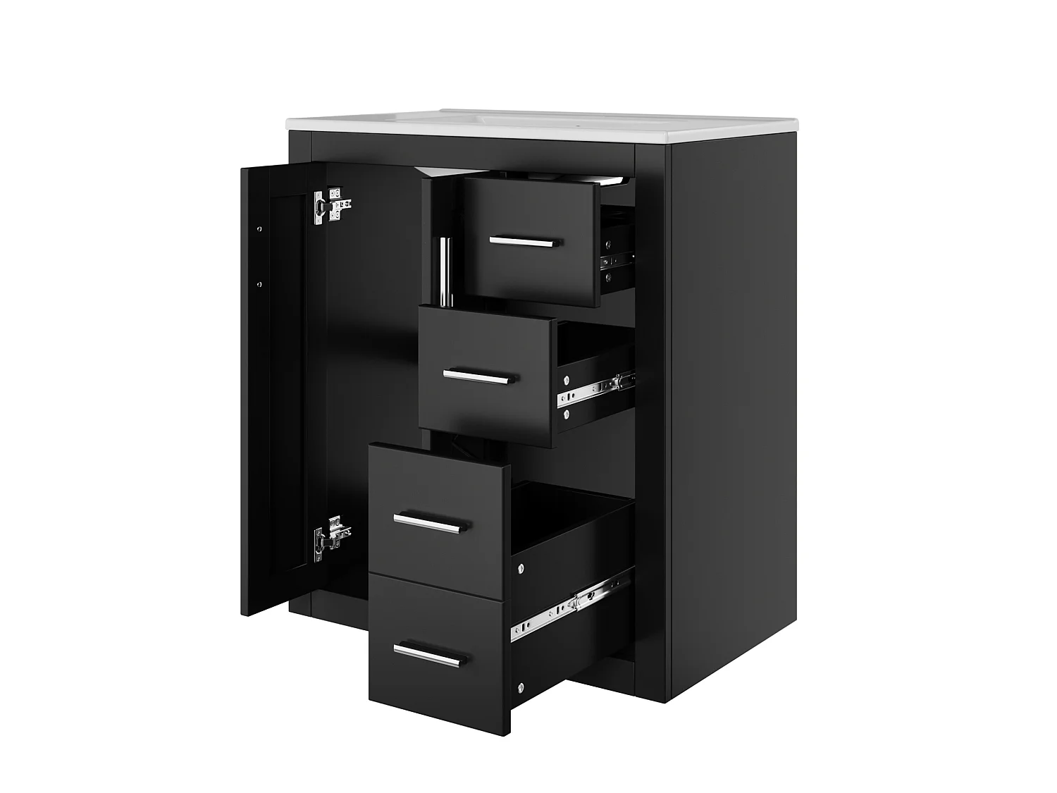 Mobile bagno a terra con lavabo singolo e colonna contenitore - Nero