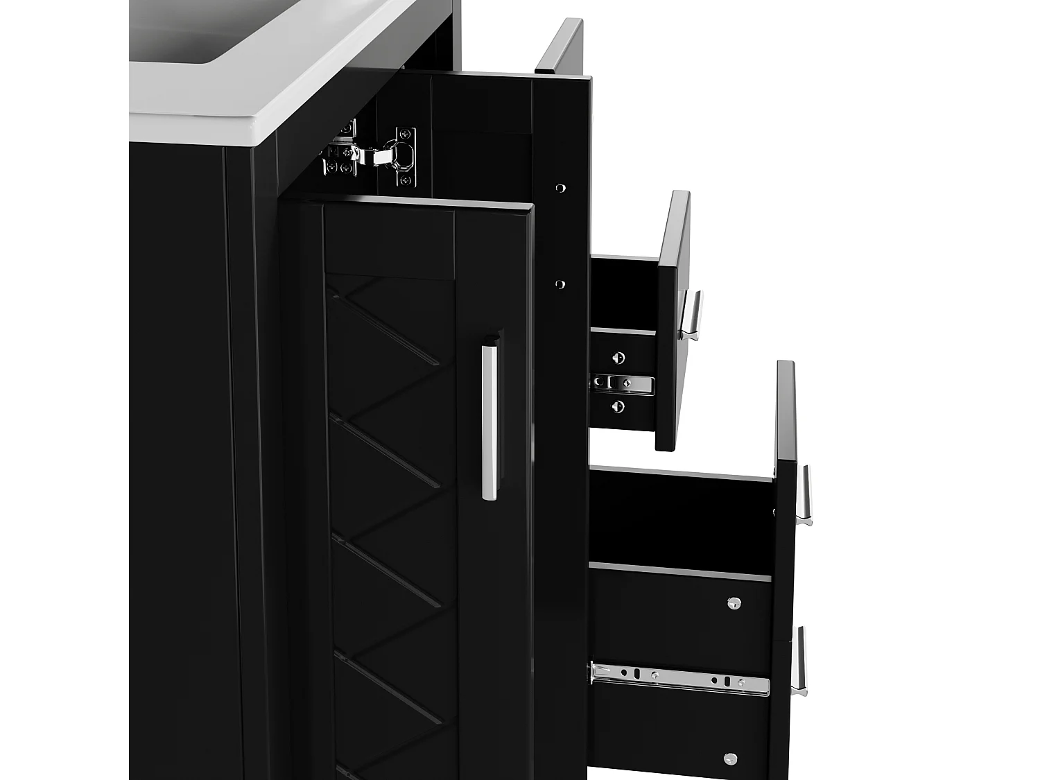 Mobile bagno a terra con lavabo singolo e colonna contenitore - Nero