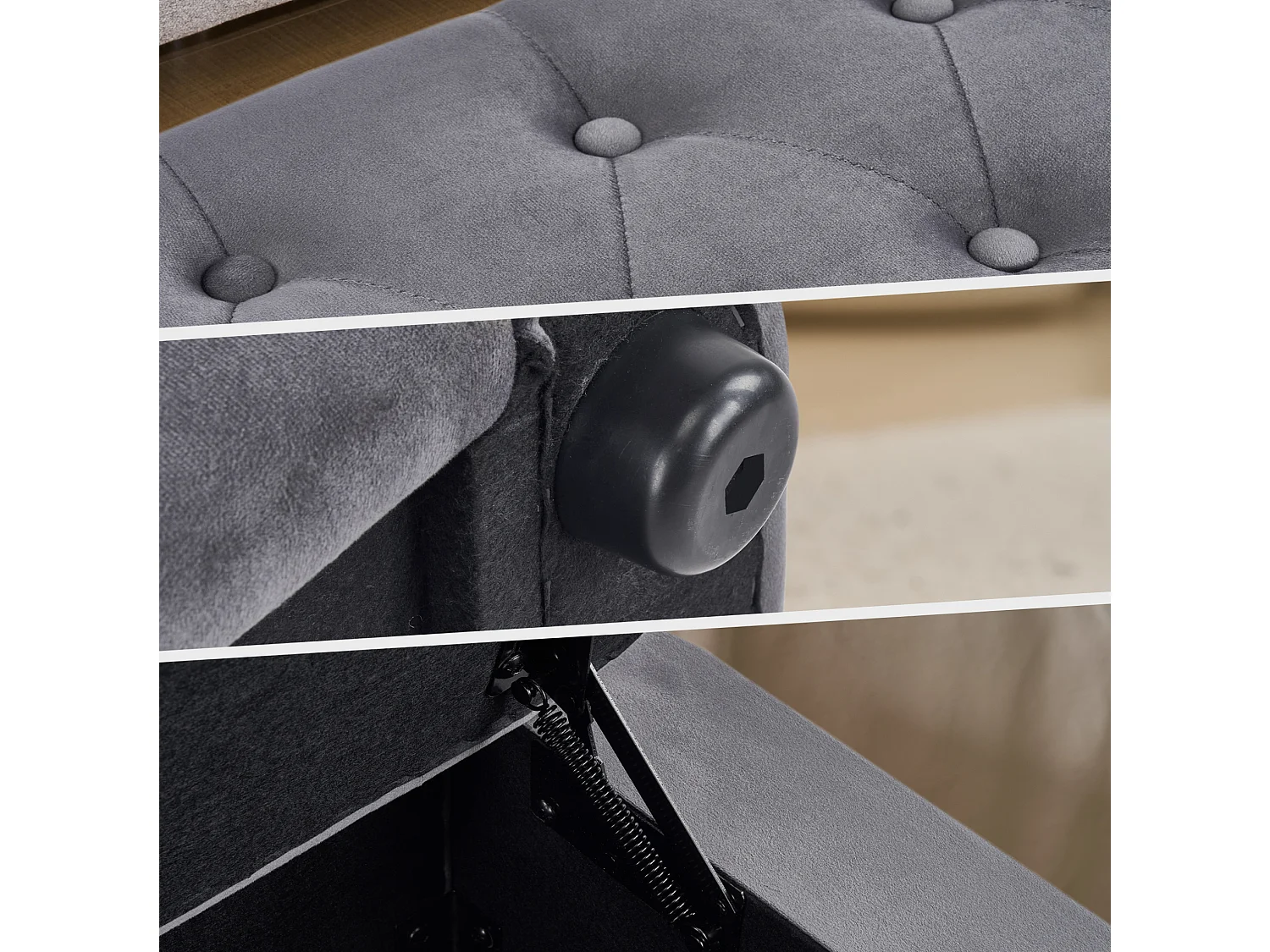 Banc de lit 132x47.5x44 cm en velours gris foncé avec rangement