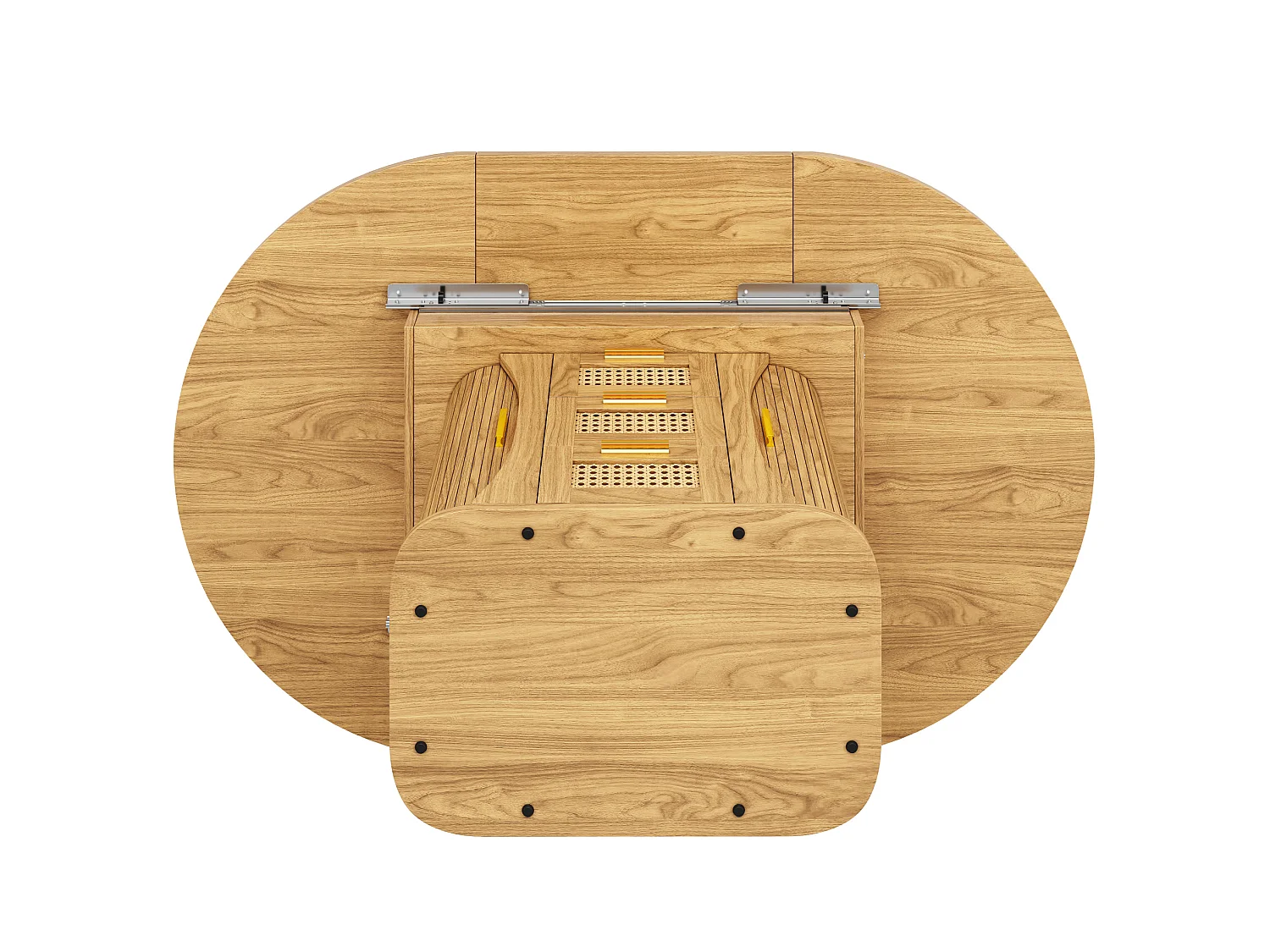 Tavolo da pranzo allungabile 118-158x118 cm con 2 cassetti e ante effetto rattan - Naturale chiaro