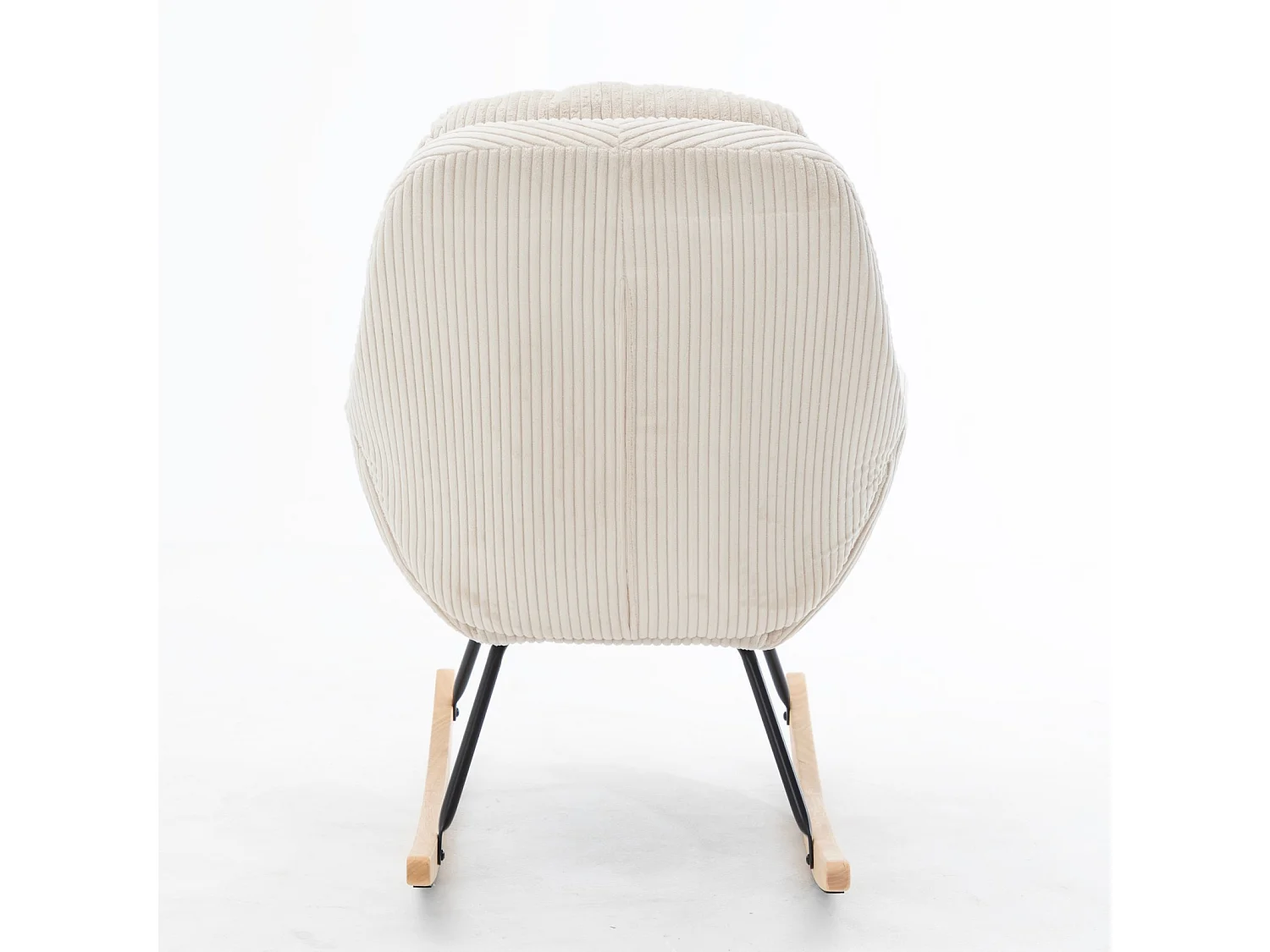 Rocking chair avec dossier haut - Métal, bois et velours côtelé - Beige