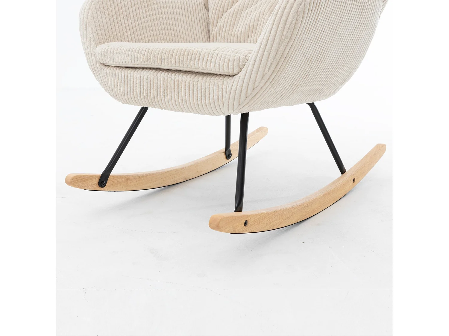 Rocking chair avec dossier haut - Métal, bois et velours côtelé - Beige