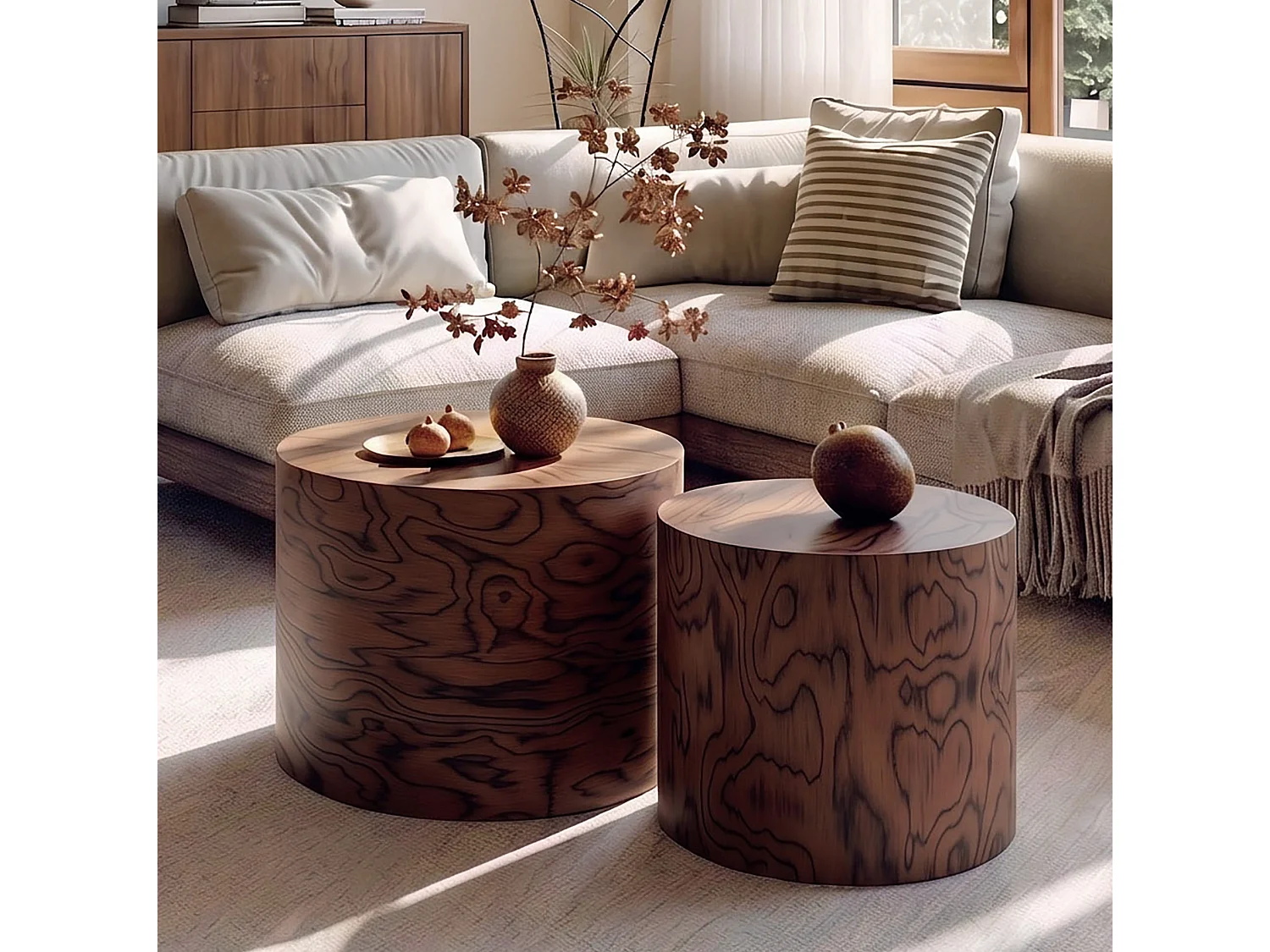 Lot de 2 tables basses gigognes 48 cm et 38 cm - Finition brun pommelé