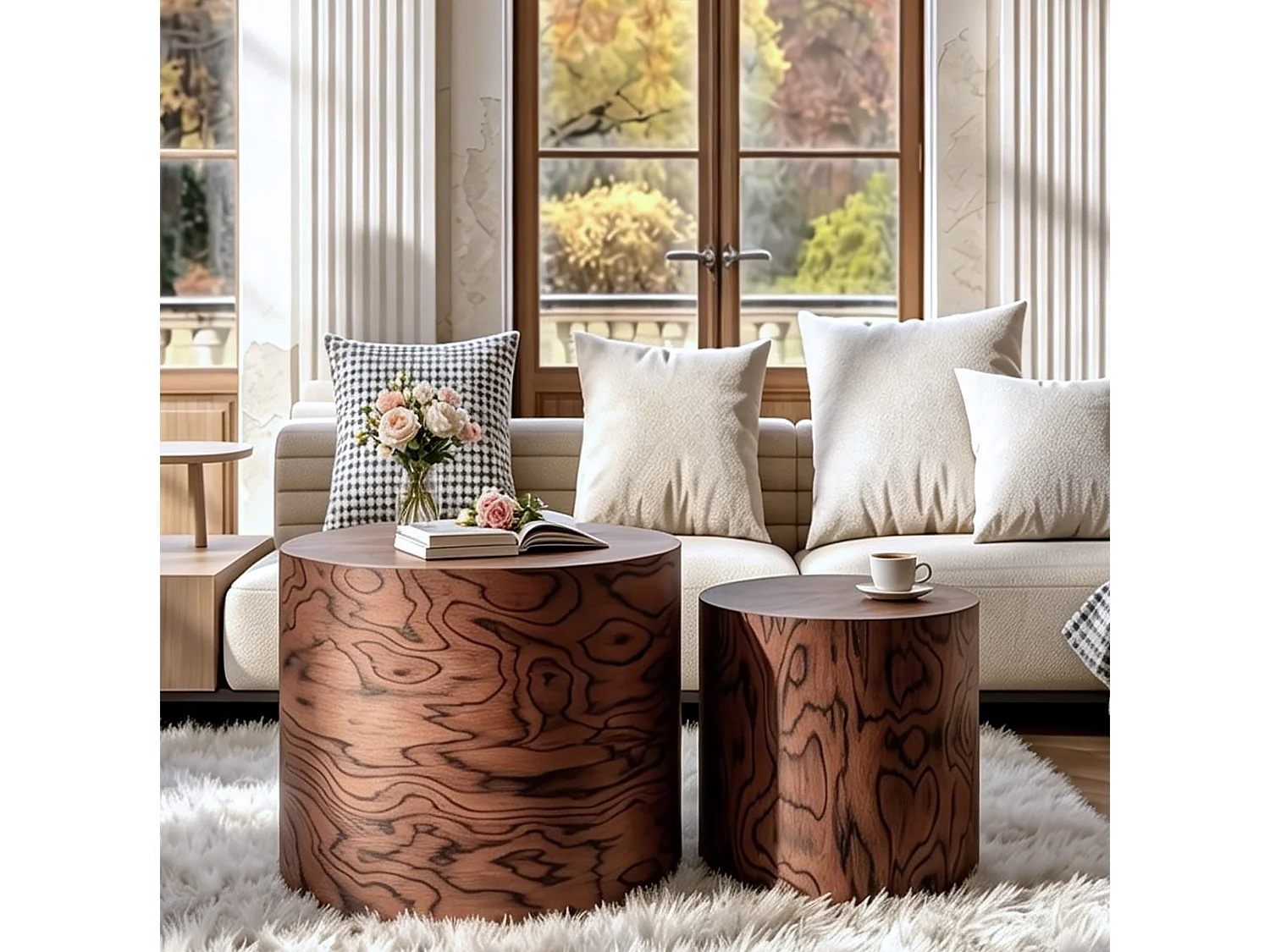 Lot de 2 tables basses gigognes 48 cm et 38 cm - Finition brun pommelé