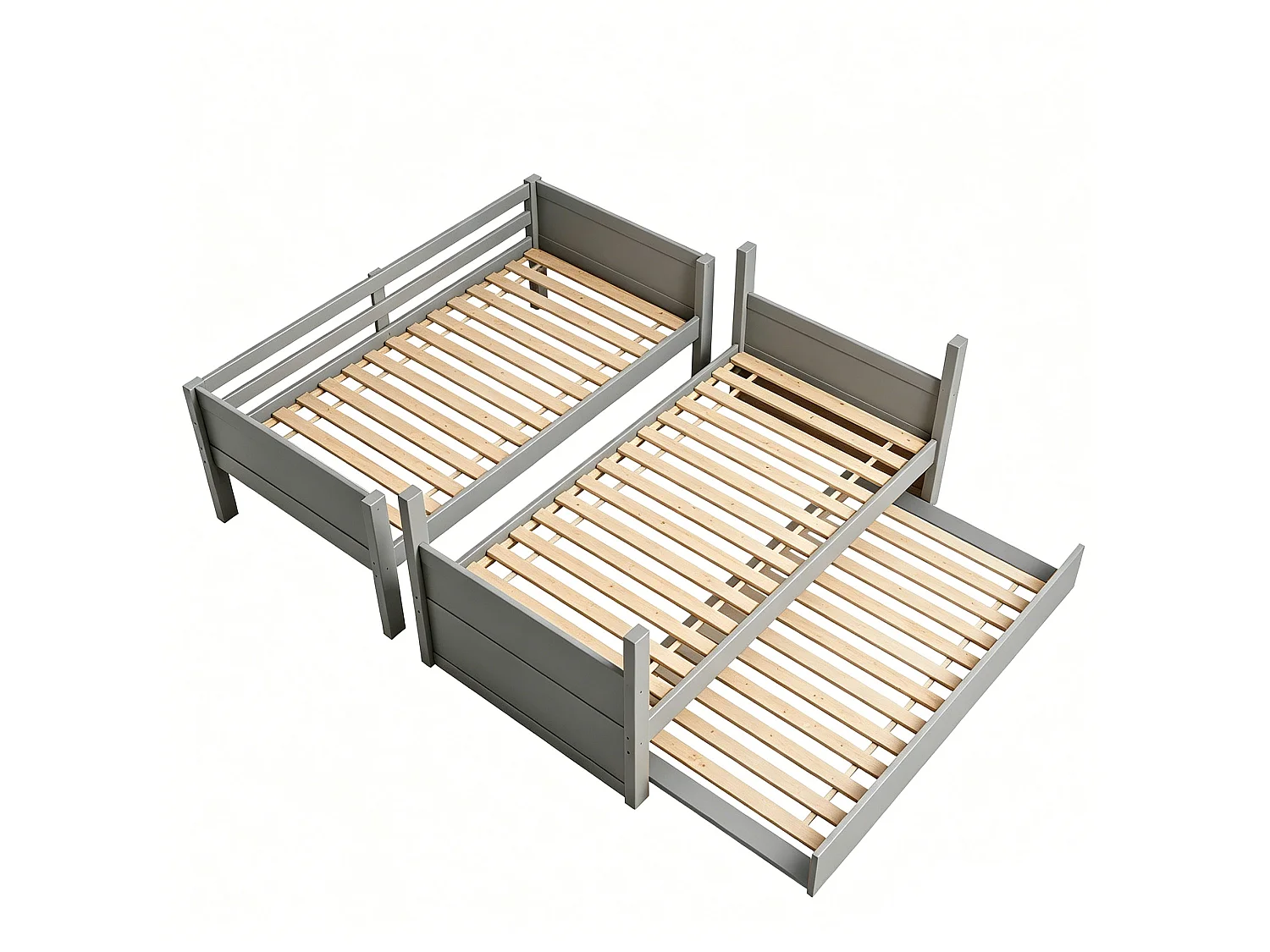 Kinderstapelbed 90x200 cm met uitschuifbed 90x190 cm, om te bouwen tot een eenpersoonsbed - Grijs