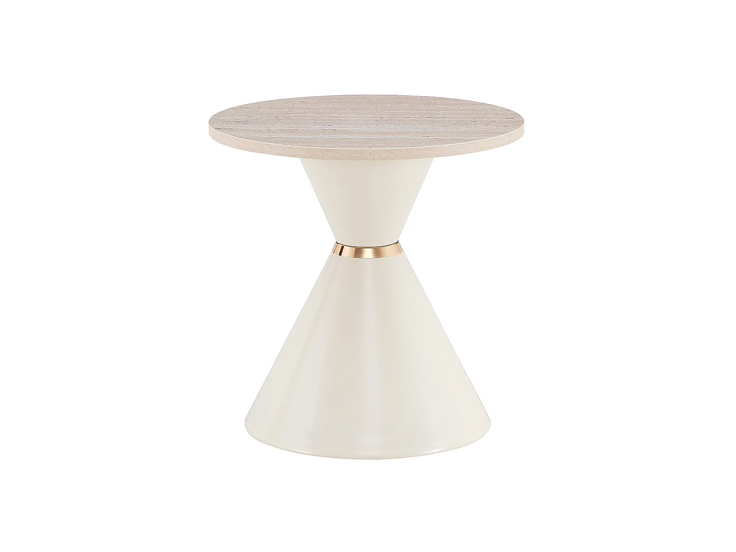 Lot de 2 tables basses 70 cm et 50 cm - Plateau en imitation travertin - Crème
