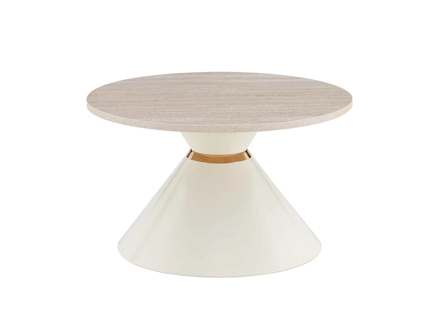 Lot de 2 tables basses 70 cm et 50 cm - Plateau en imitation travertin - Crème