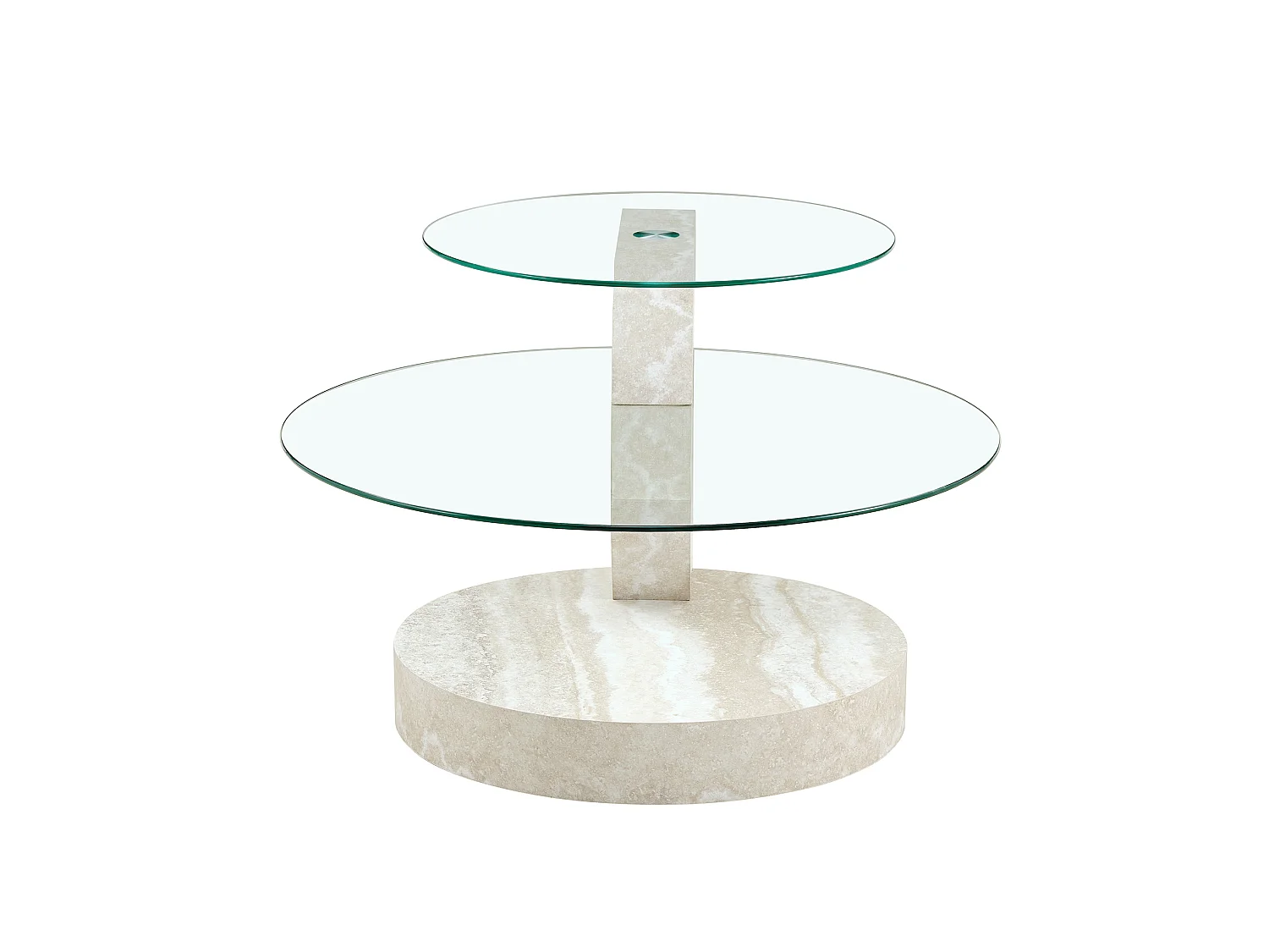 Mesa de centro minimalista de cristal de 2 niveles - Acabado madera gris claro