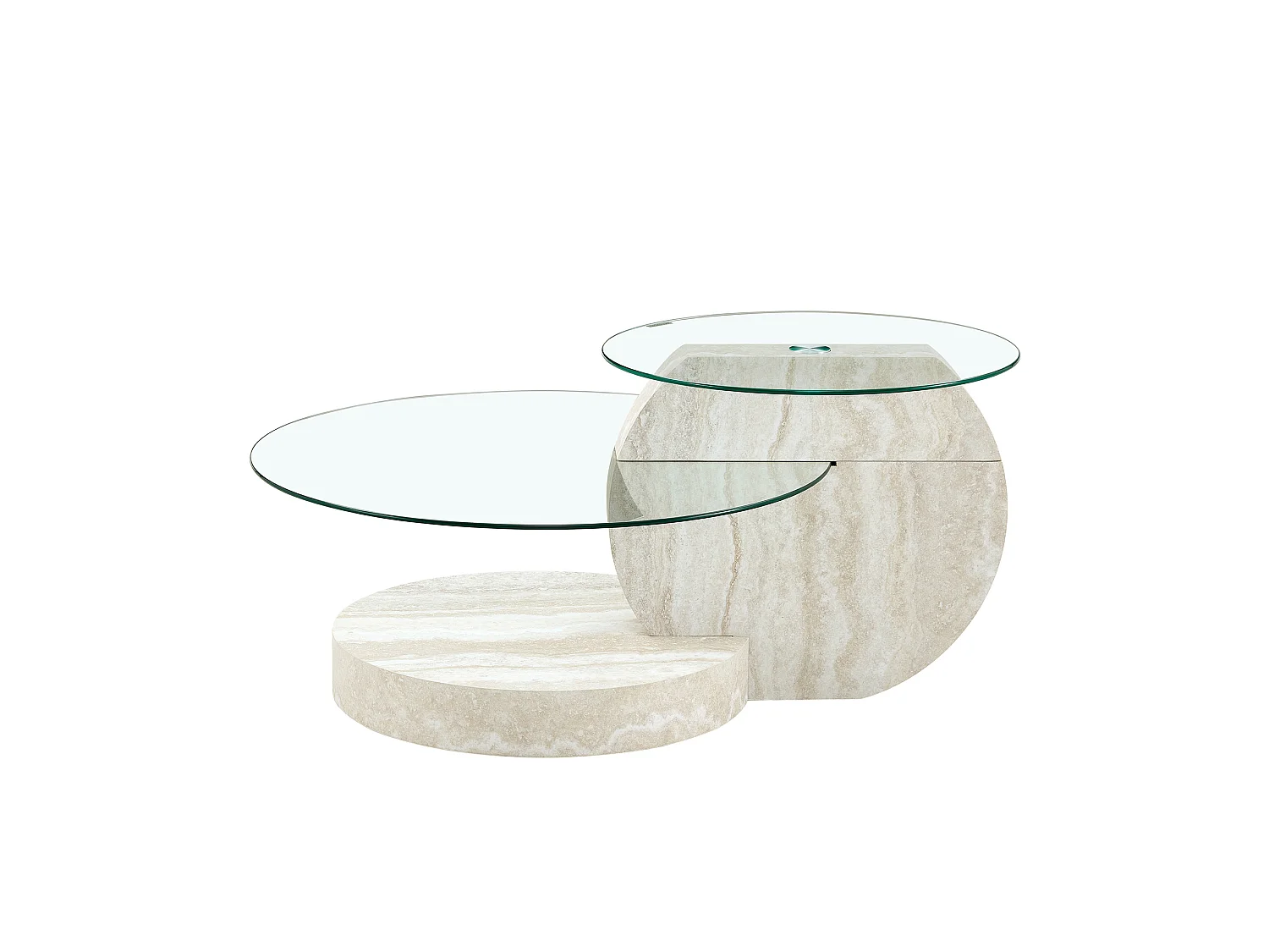 Mesa de centro minimalista de cristal de 2 niveles - Acabado madera gris claro