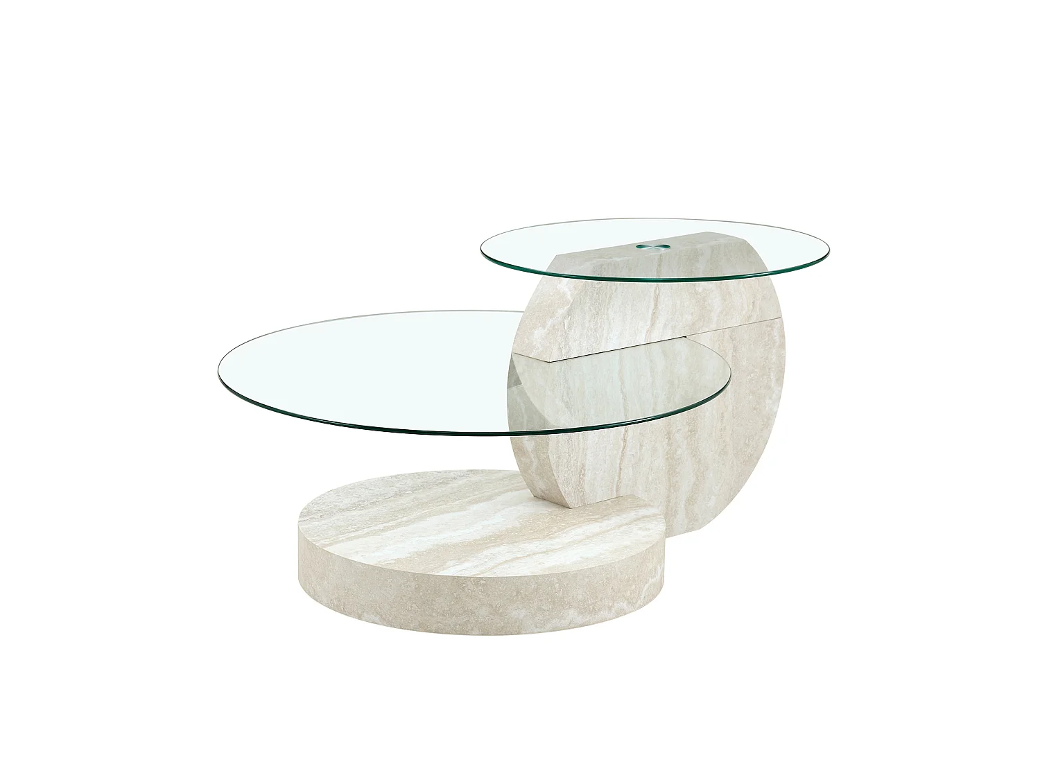 Mesa de centro minimalista de cristal de 2 niveles - Acabado madera gris claro