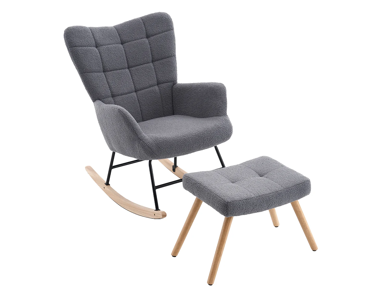 Rocking chair avec repose-pieds et dossier haut - Tissu gris