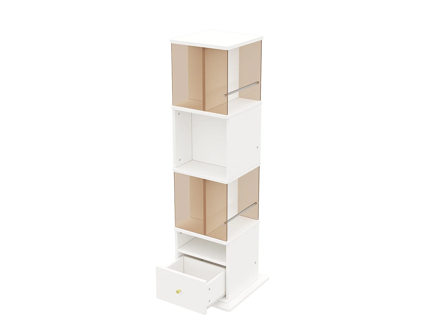 Vitrine rotative avec tiroir - Verre trempé brun et MDF - Blanc