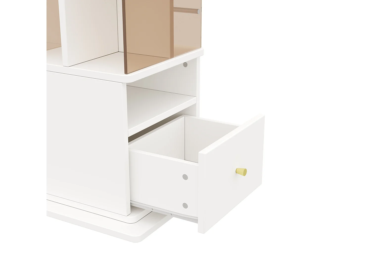 Vitrine rotative avec tiroir - Verre trempé brun et MDF - Blanc
