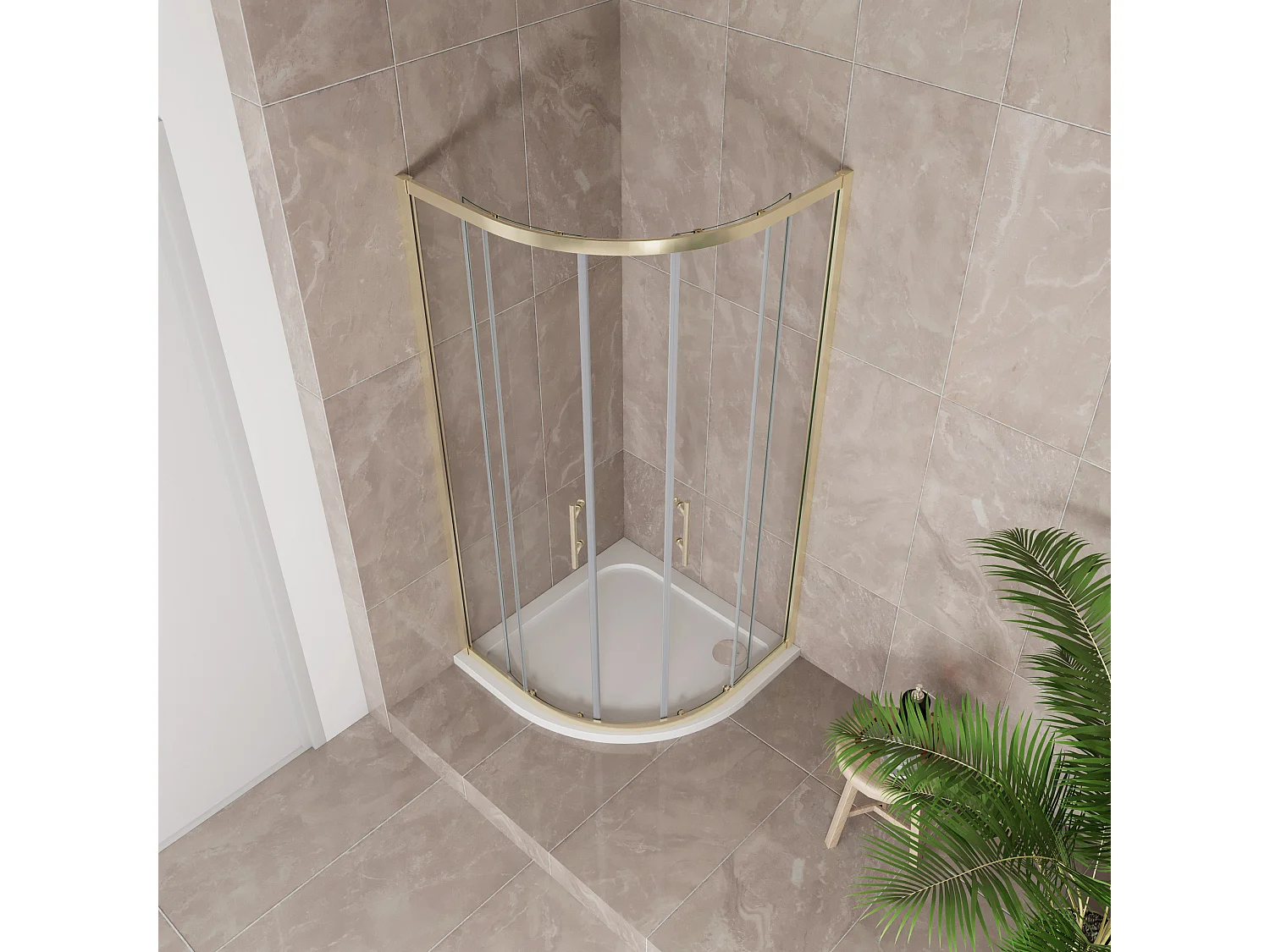Box Doccia Semicircolare 90X90 cm Porte Scorrevoli Vetro Temperato 6 mm Trasparente Anticalcare Oro Spazzolato 190 cm, Piatto Doccia e Piletta inclusi