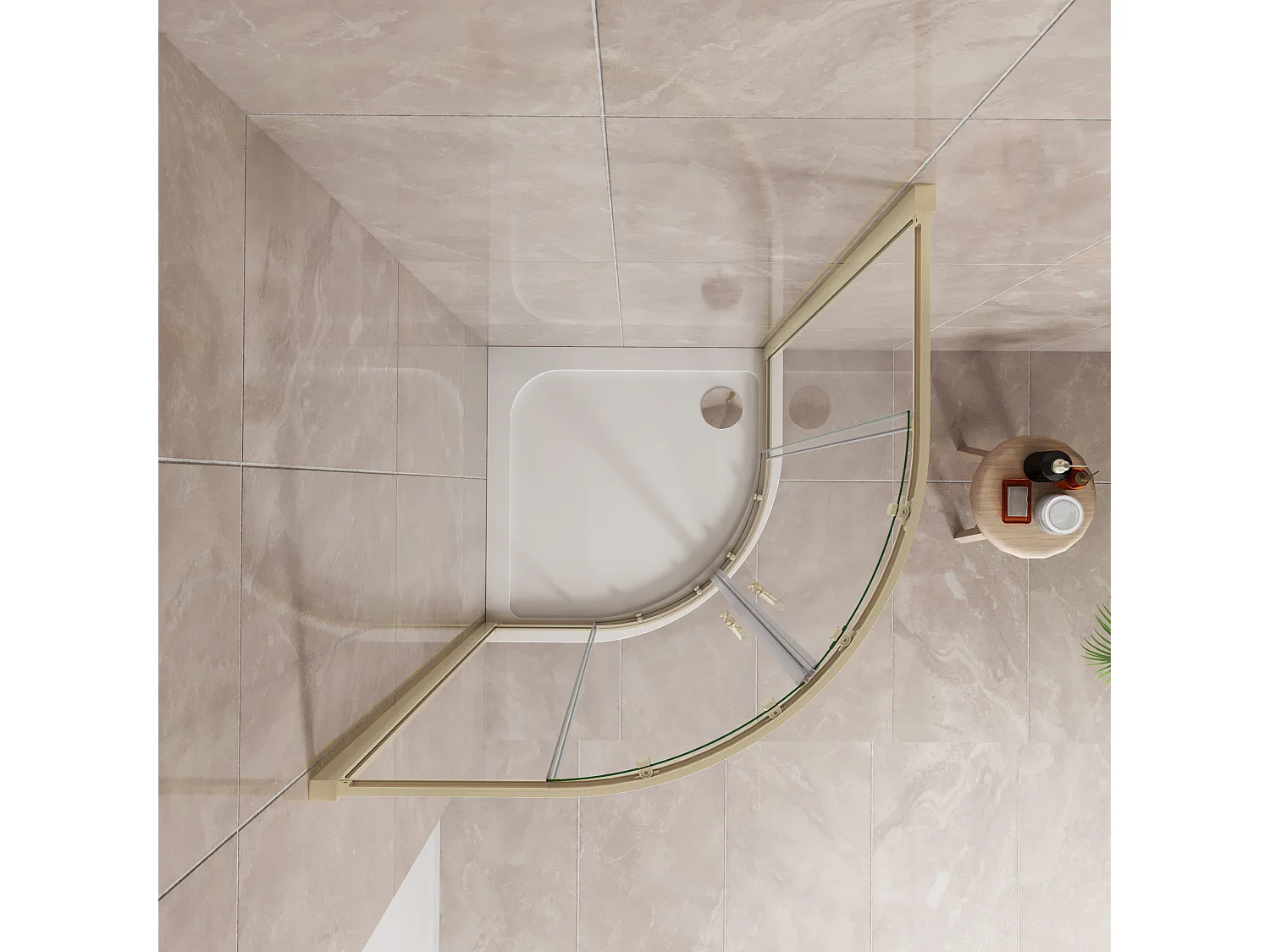 Box Doccia Semicircolare 90X90 cm Porte Scorrevoli Vetro Temperato 6 mm Trasparente Anticalcare Oro Spazzolato 190 cm, Piatto Doccia e Piletta inclusi