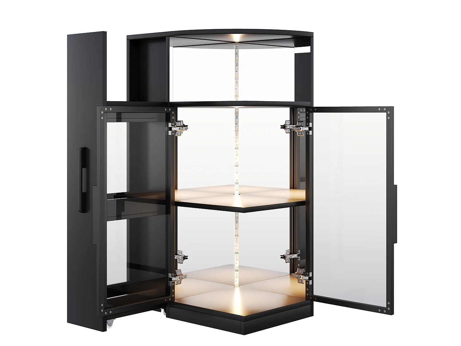 Vitrine em vidro 64x42x112 cm com iluminação LED e 2 portas - Preto