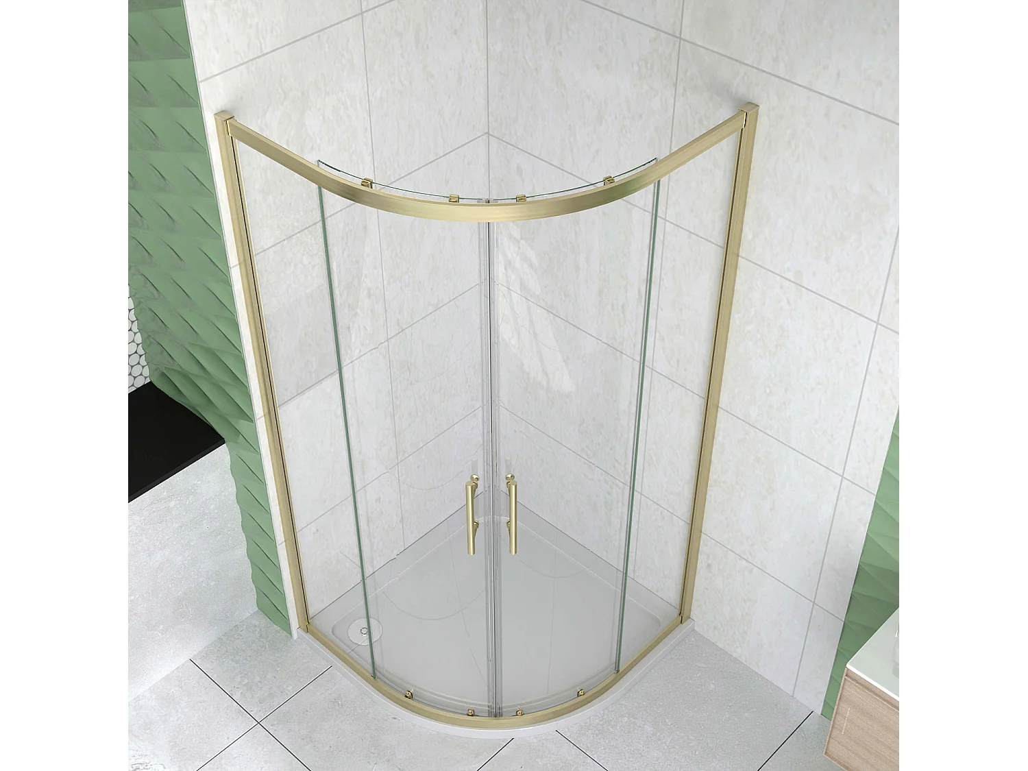 Box Doccia Semicircolare 90X90 cm Porte Scorrevoli Vetro Temperato 6 mm Trasparente Anticalcare Oro Spazzolato 190 cm