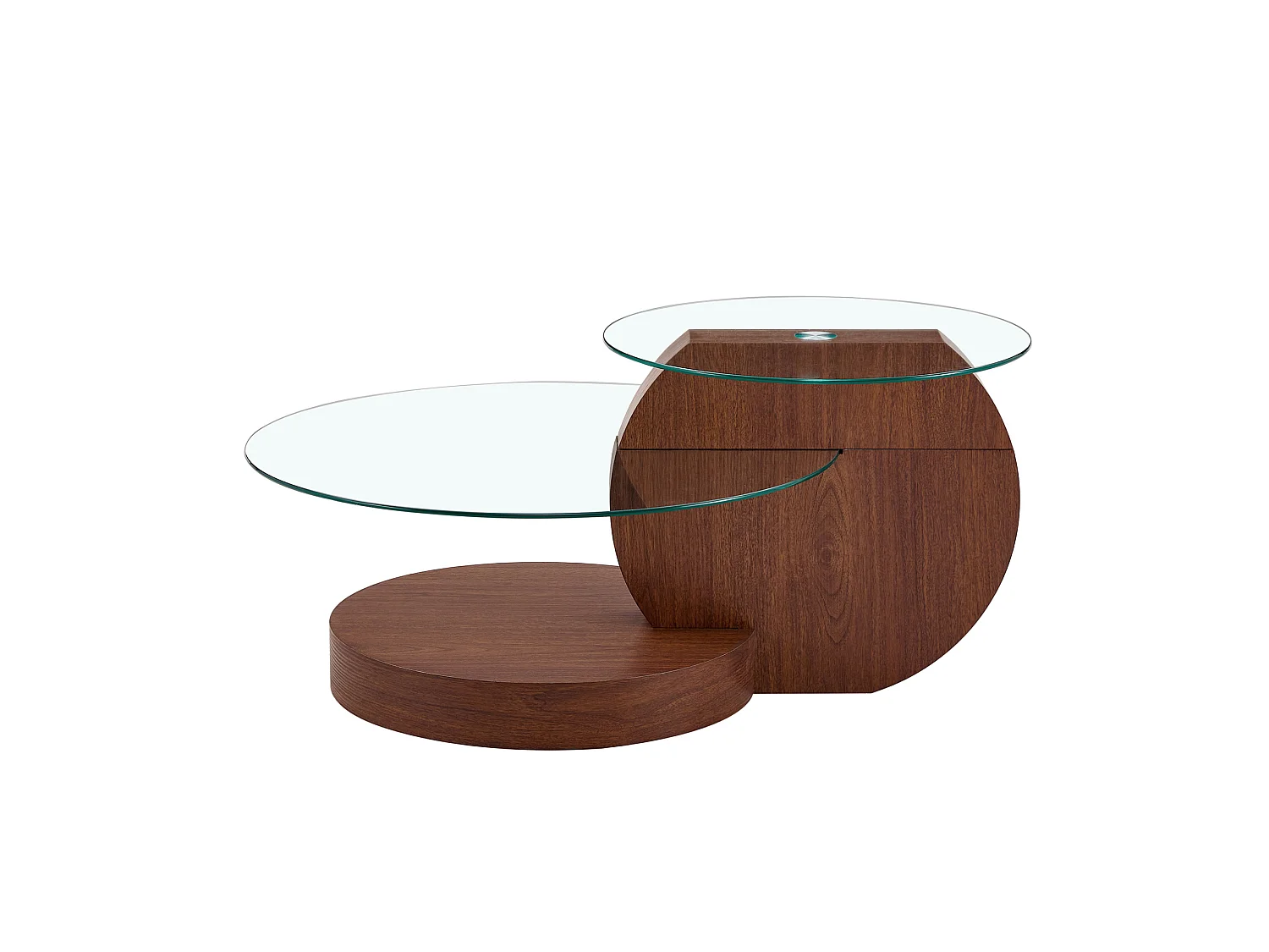 Mesa de centro minimalista de cristal de 2 niveles - Acabado madera marrón