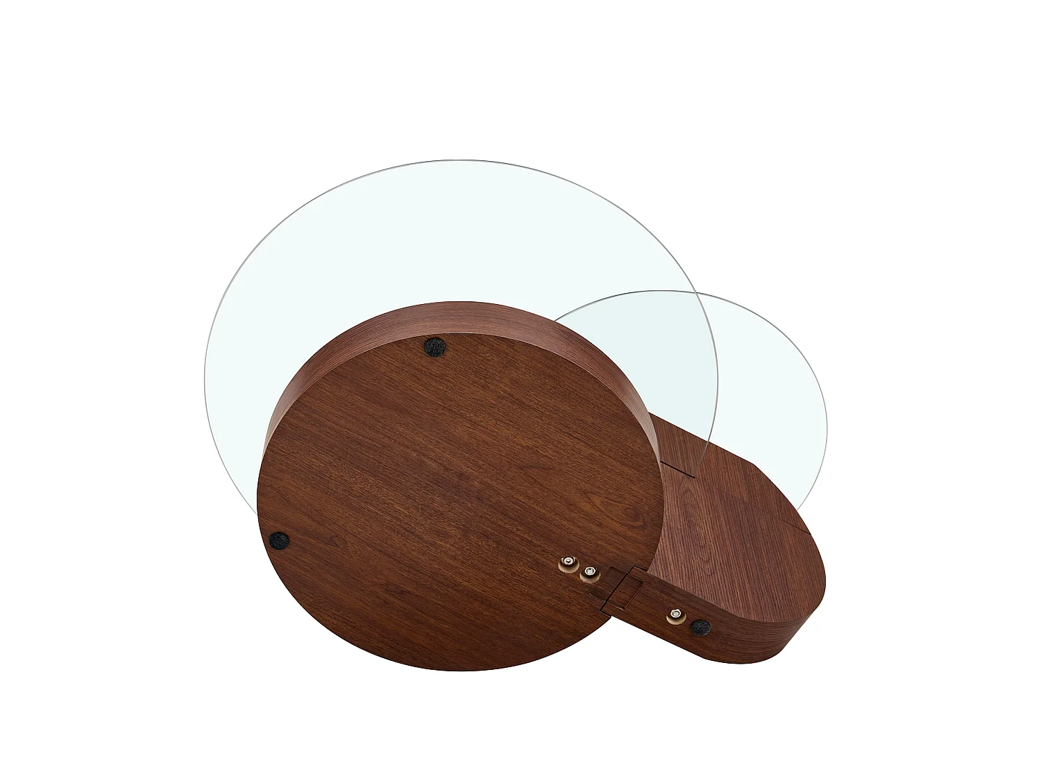 Mesa de centro minimalista de cristal de 2 niveles - Acabado madera marrón