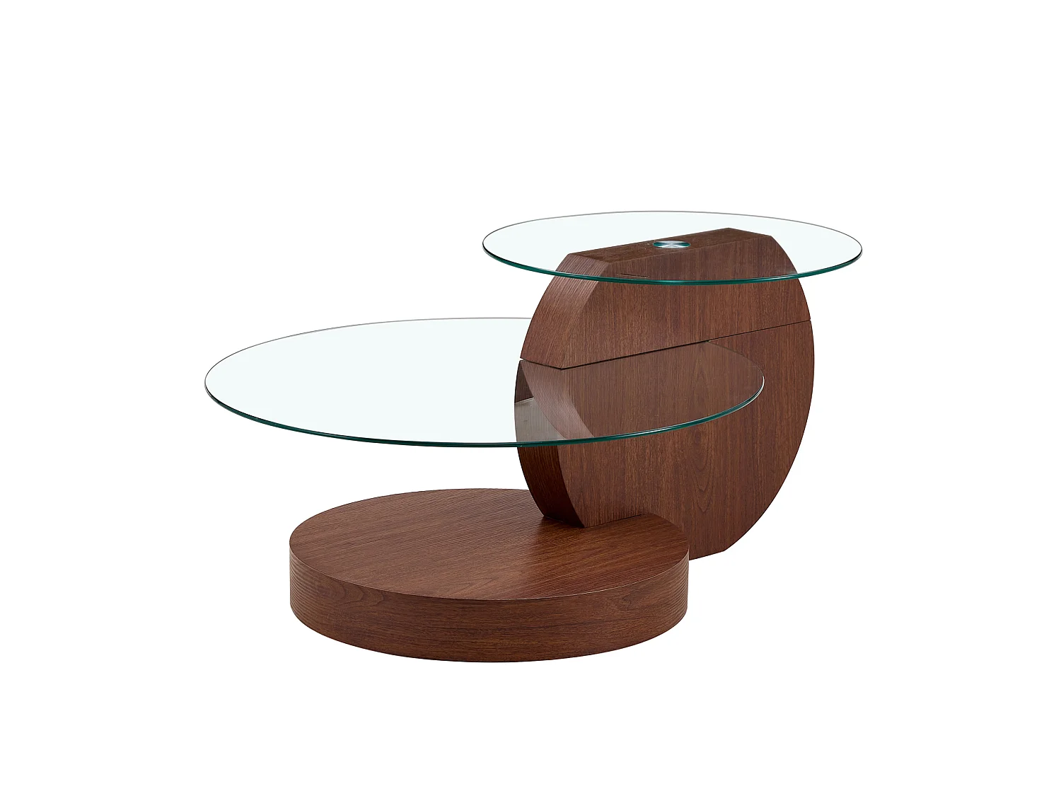 Mesa de centro minimalista de cristal de 2 niveles - Acabado madera marrón