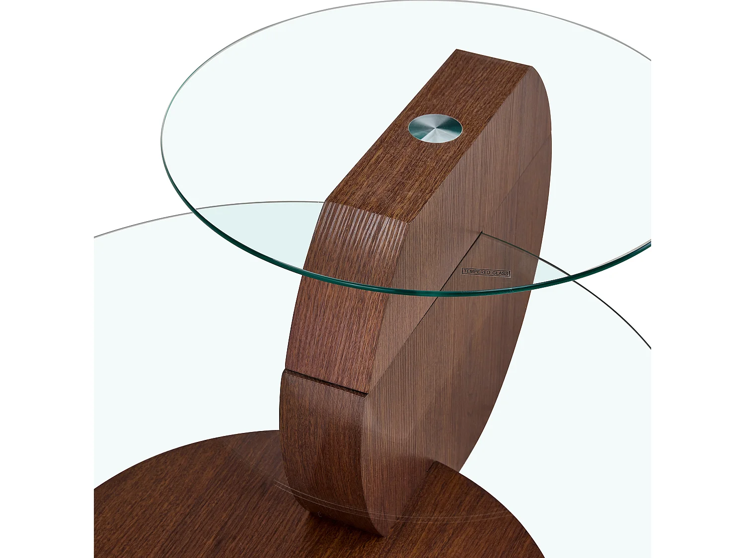 Mesa de centro minimalista de cristal de 2 niveles - Acabado madera marrón