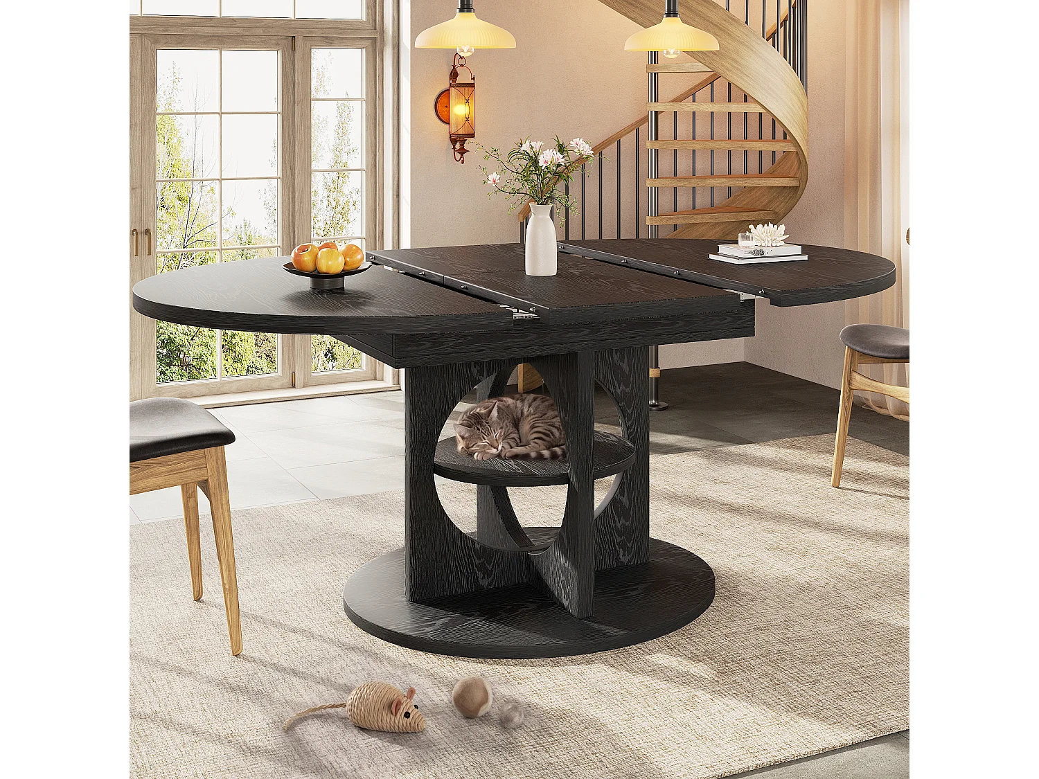 Tavolo da pranzo allungabile 110-150 x 110 cm con contenitore - Nero
