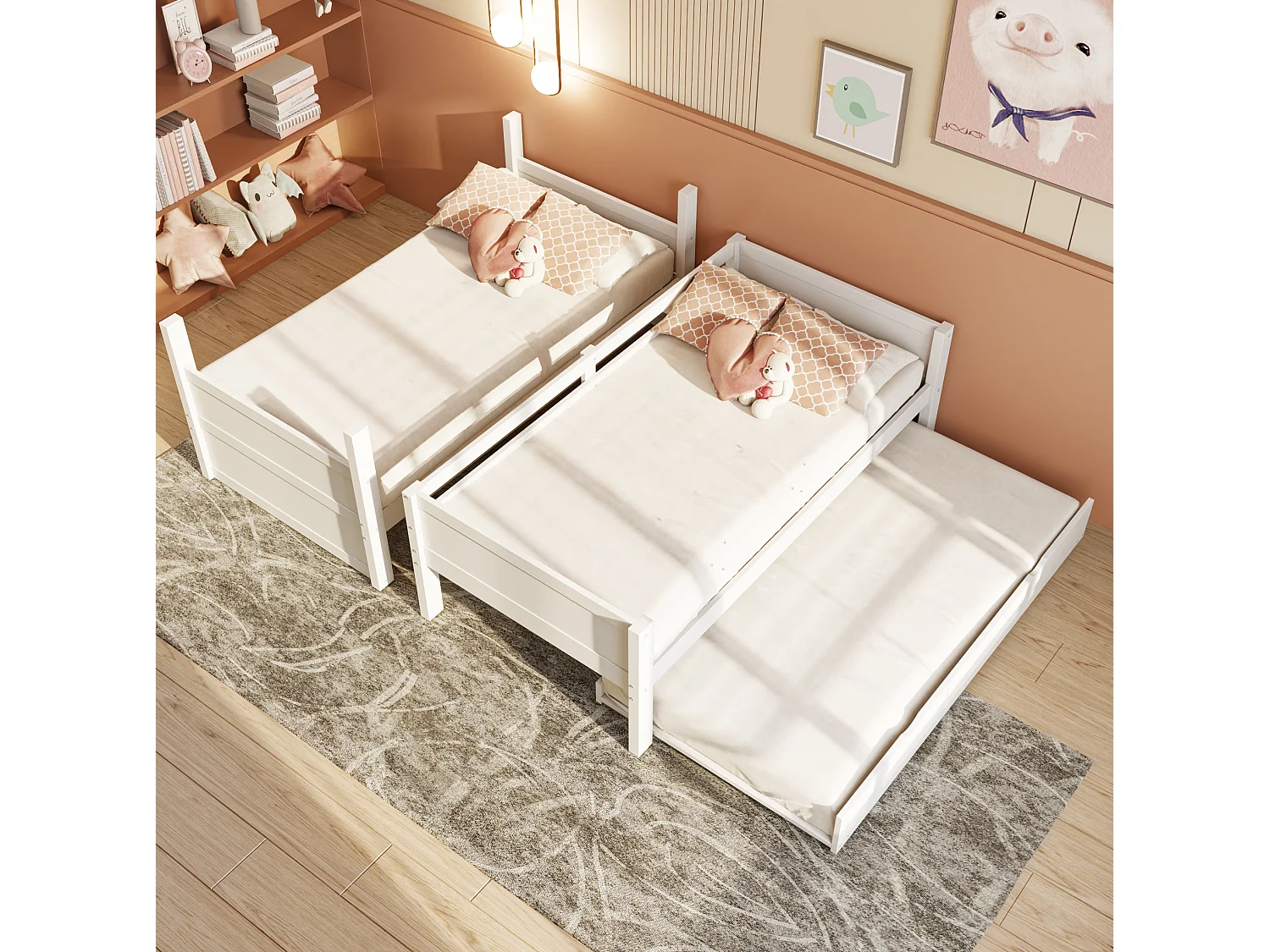 Kinderstapelbed 90x200 cm met uitschuifbed 90x190 cm, om te bouwen tot een eenpersoonsbed - Wit