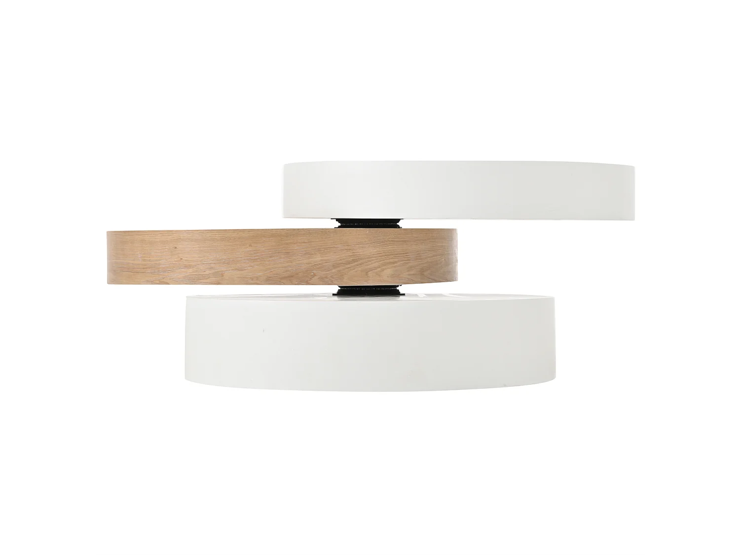 Ronde, 360° draaibare salontafel, 60 cm, wit en hout, met opbergruimte