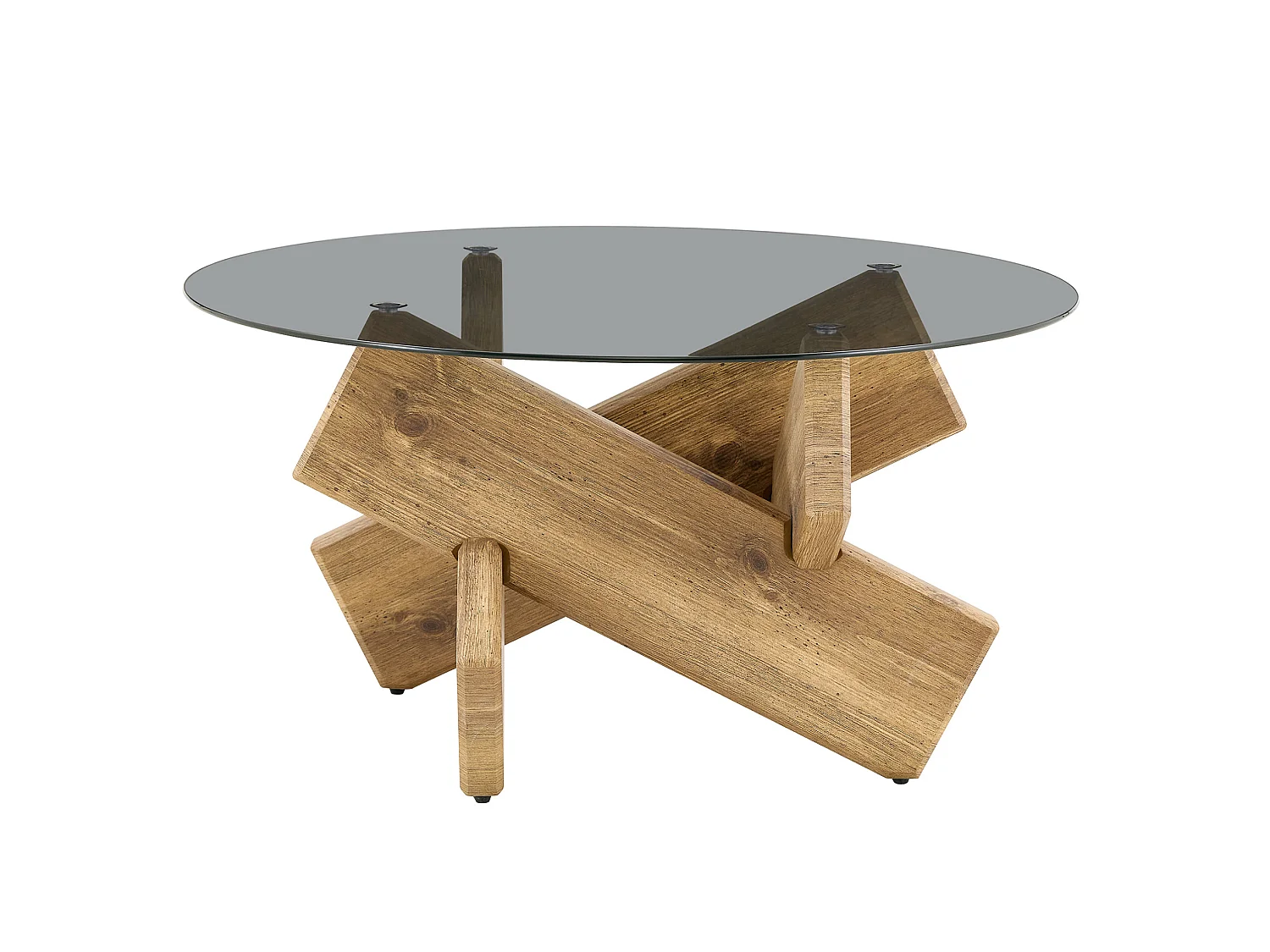 Ronde salontafel 79 cm in houtkleur - MDF en glas - Modern design