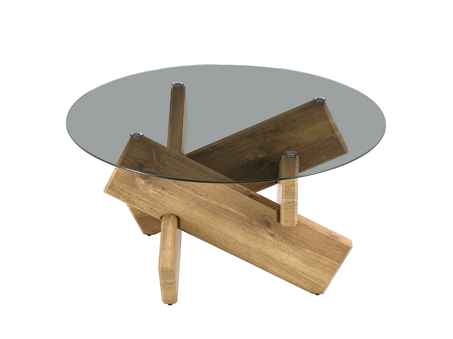 Ronde salontafel 79 cm in houtkleur - MDF en glas - Modern design
