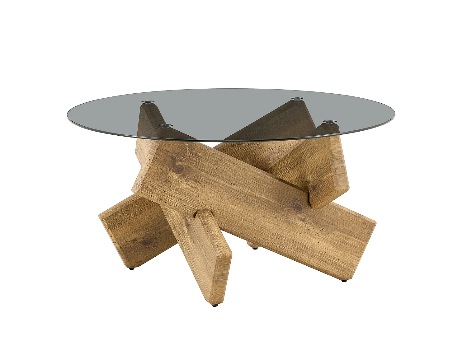 Ronde salontafel 79 cm in houtkleur - MDF en glas - Modern design