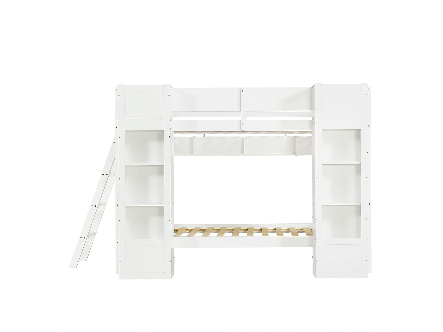 Lit superposé enfant 90 x 200 cm avec 2 placards et échelle - Blanc