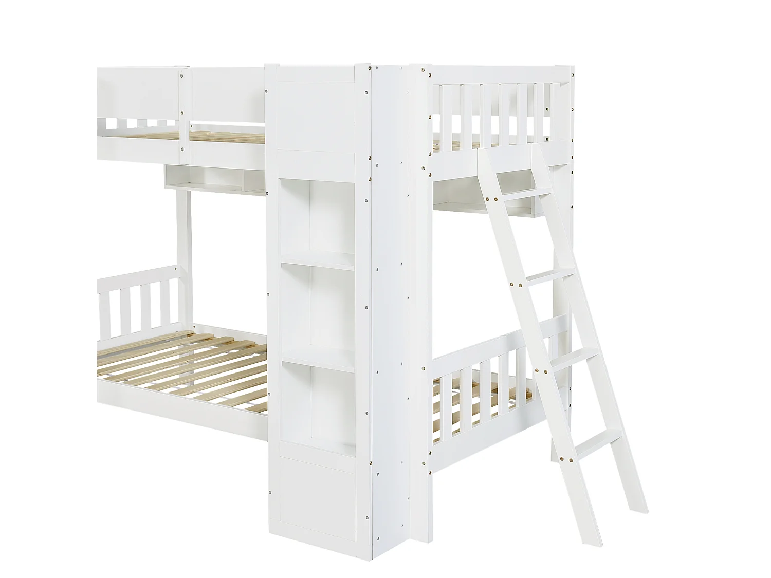 Lit superposé enfant 90 x 200 cm avec 2 placards et échelle - Blanc