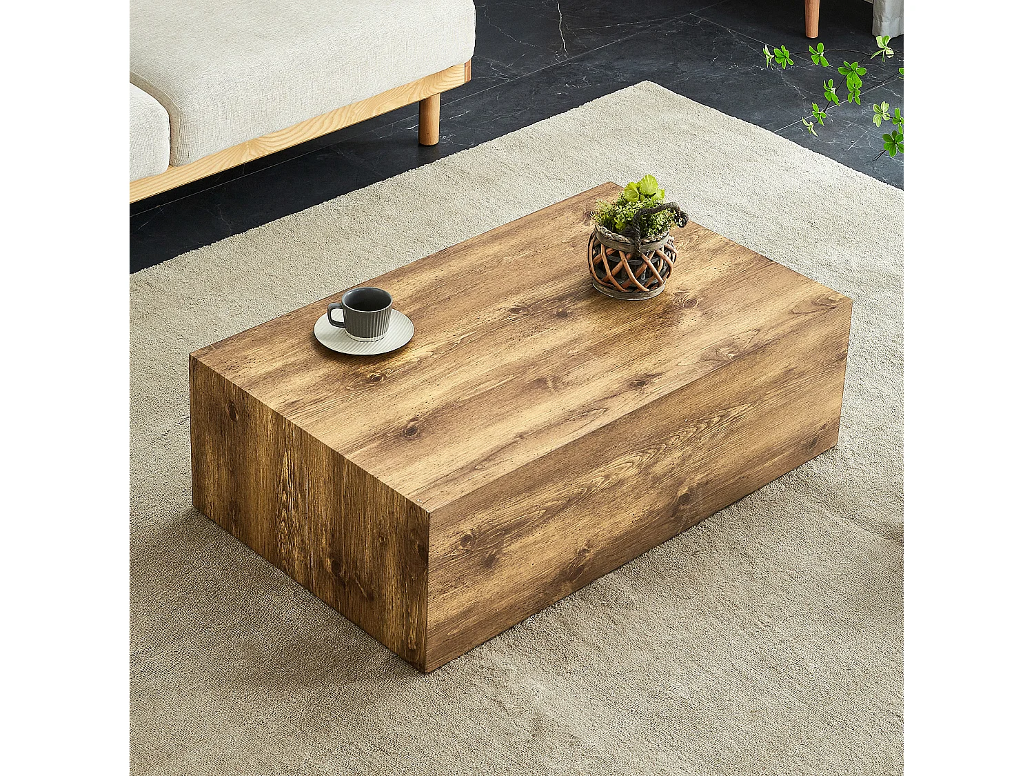 Table basse rectangulaire 90x50x30 cm - Bois foncé