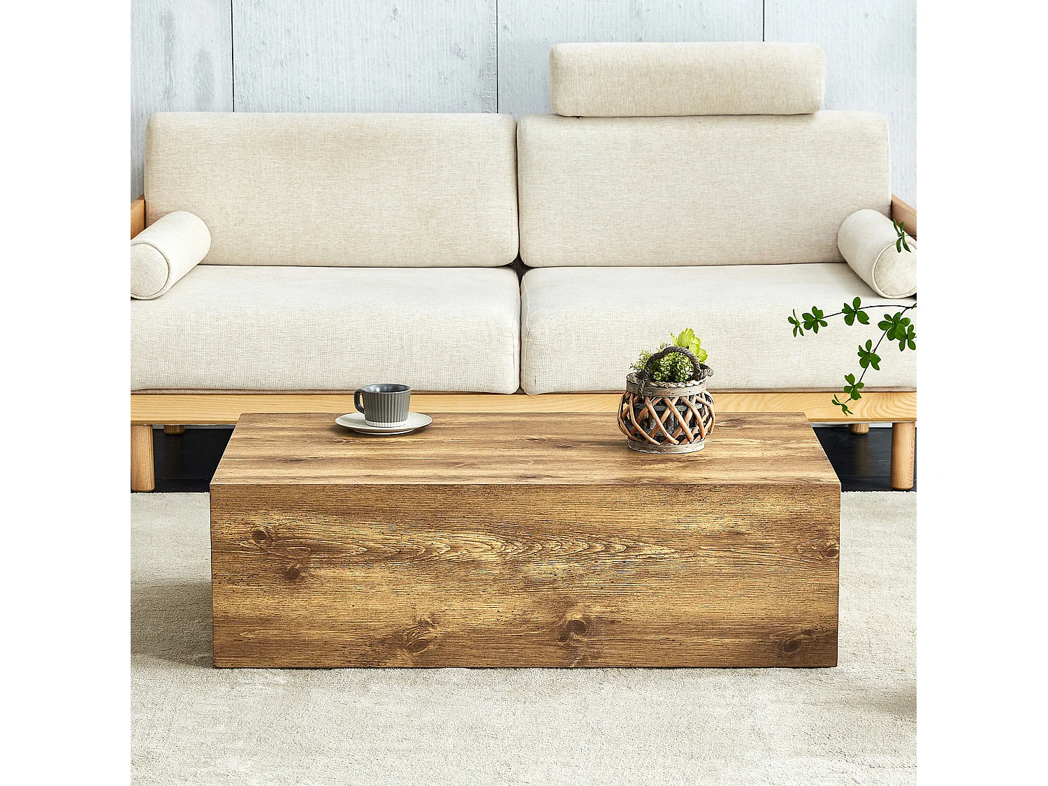 Table basse rectangulaire 90x50x30 cm - Bois foncé