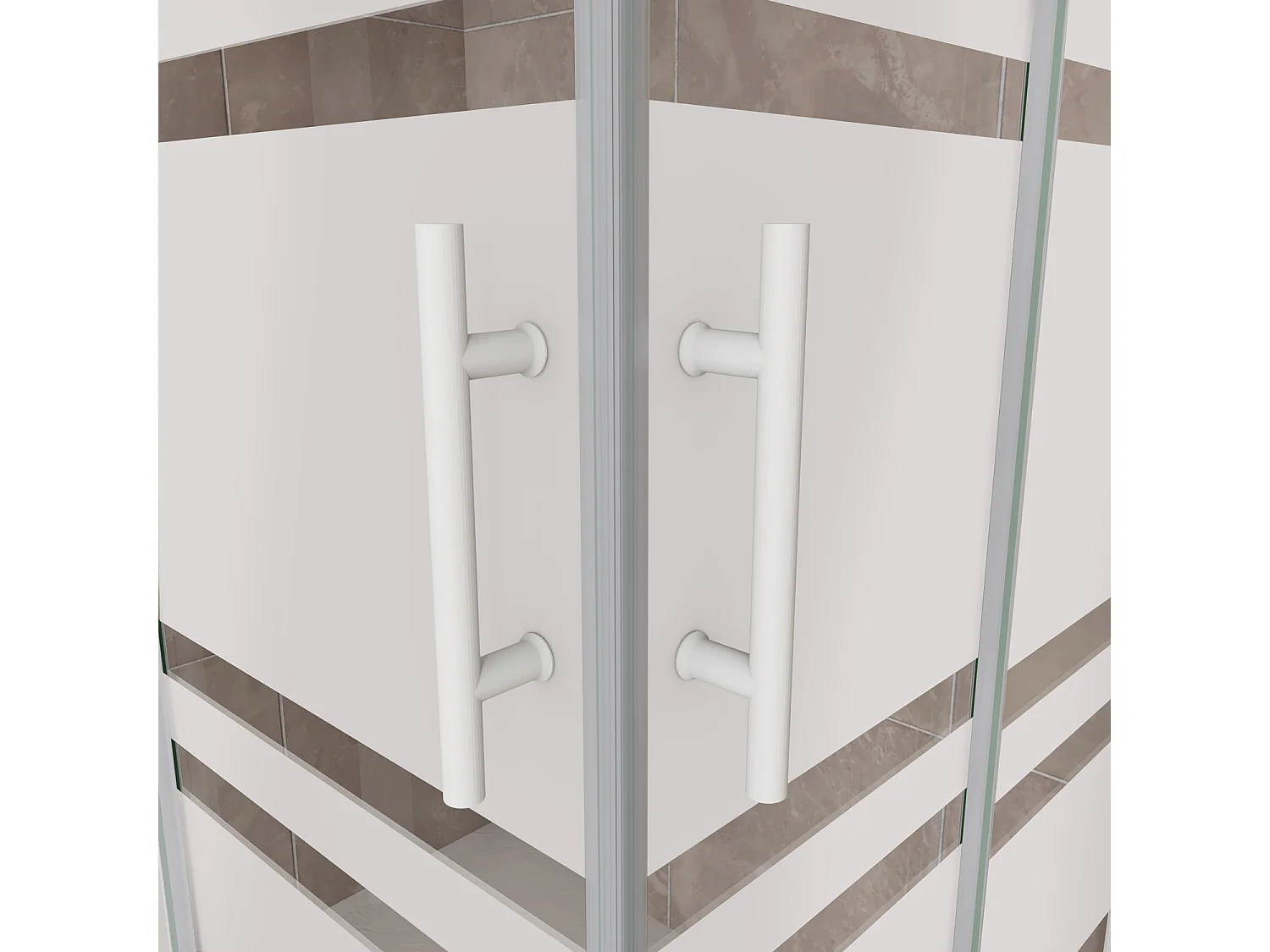 185 cm Box Doccia Angolare 100x100 cm Porte Scorrevoli Vetro Temperato 5 mm Anticalcare Fascie in Serigrafato Telaio Bianco Opaco