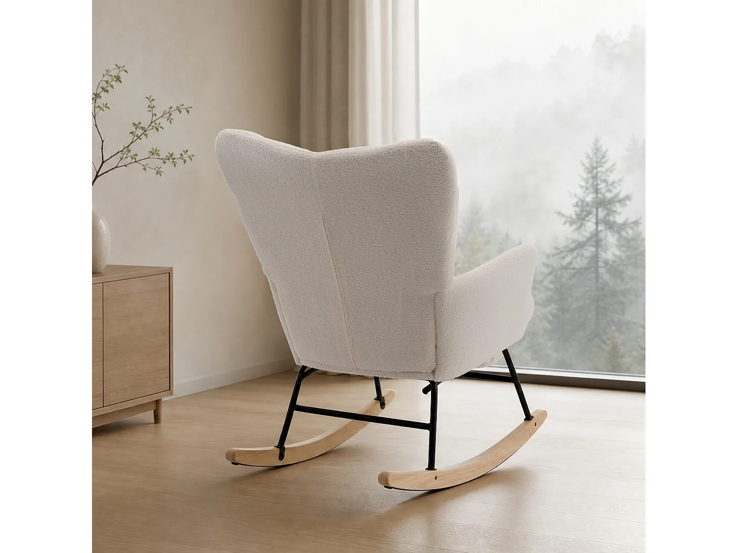 Rocking chair avec repose-pieds escamotable - Fauteuil à bascule en tissu beige