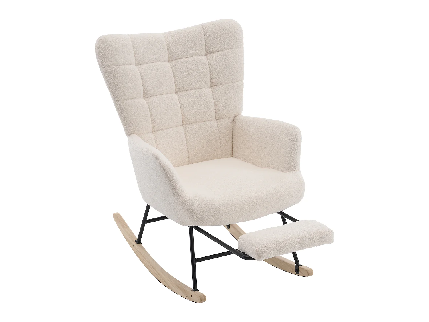 Rocking chair avec repose-pieds escamotable - Fauteuil à bascule en tissu beige