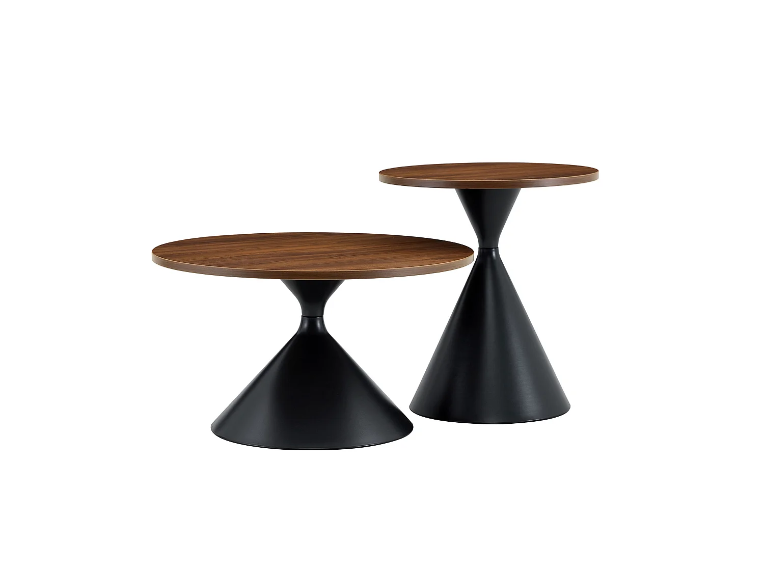 Lot de 2 table basse ronde avec piètement en métal noir - Marron