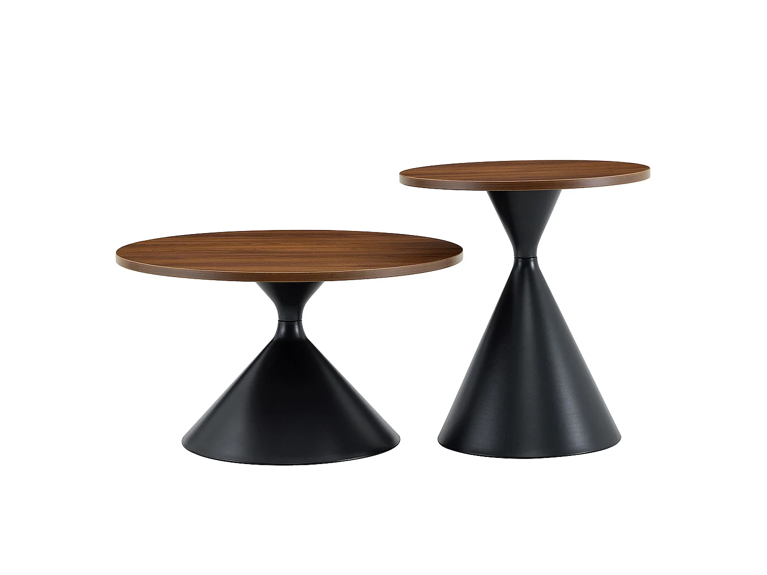 Lot de 2 table basse ronde avec piètement en métal noir - Marron