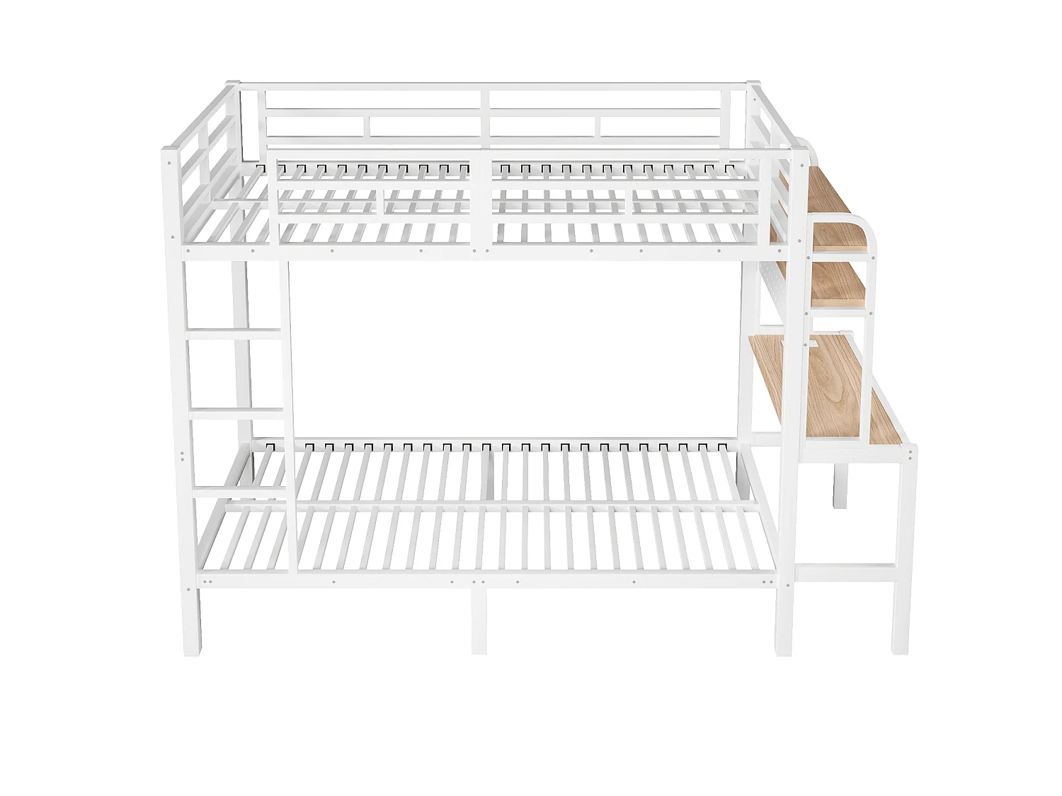 Lit superposé enfant 90x200 cm avec bureau, LED et USB - Blanc - Métal et bois