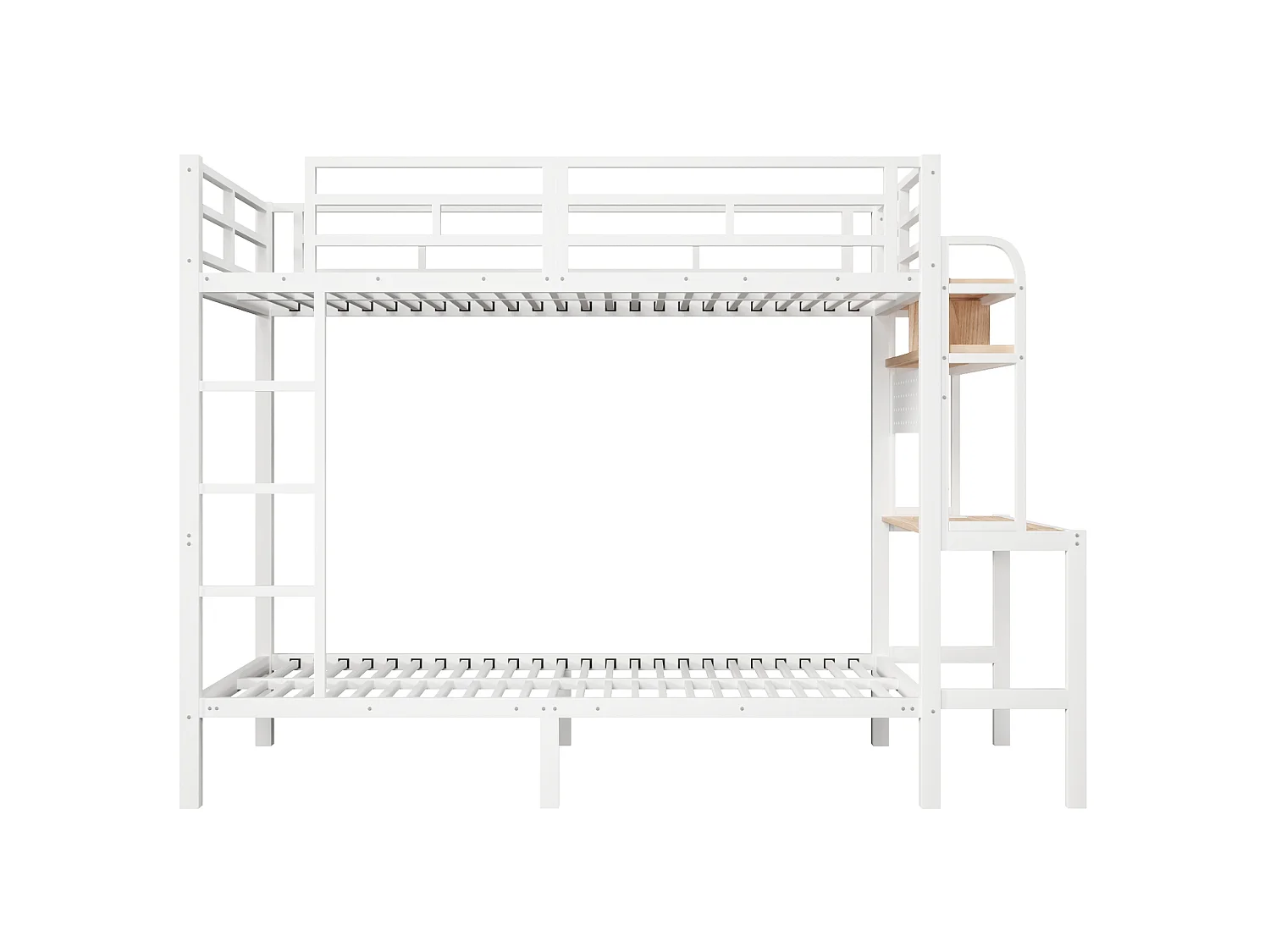 Lit superposé enfant 90x200 cm avec bureau, LED et USB - Blanc - Métal et bois