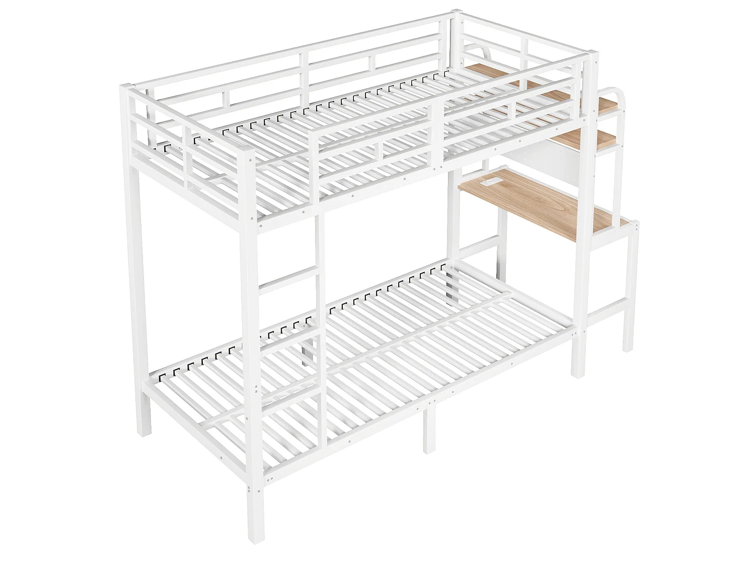 Lit superposé enfant 90x200 cm avec bureau, LED et USB - Blanc - Métal et bois