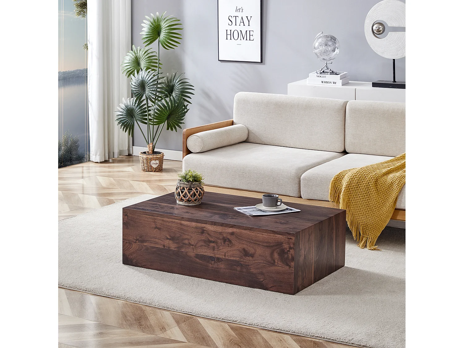 Table basse rectangulaire 90x50x30 cm - Marron foncé